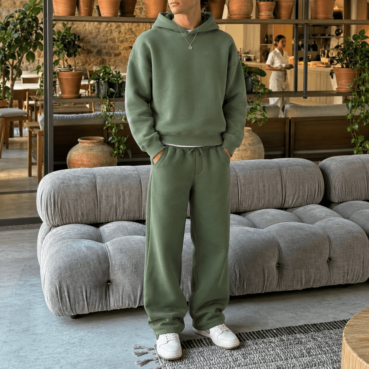 Marcus - Men's Oversized Hooded Tracksuit with Drawstring Joggers - Outfit Sets - Green - Davies & Cooper