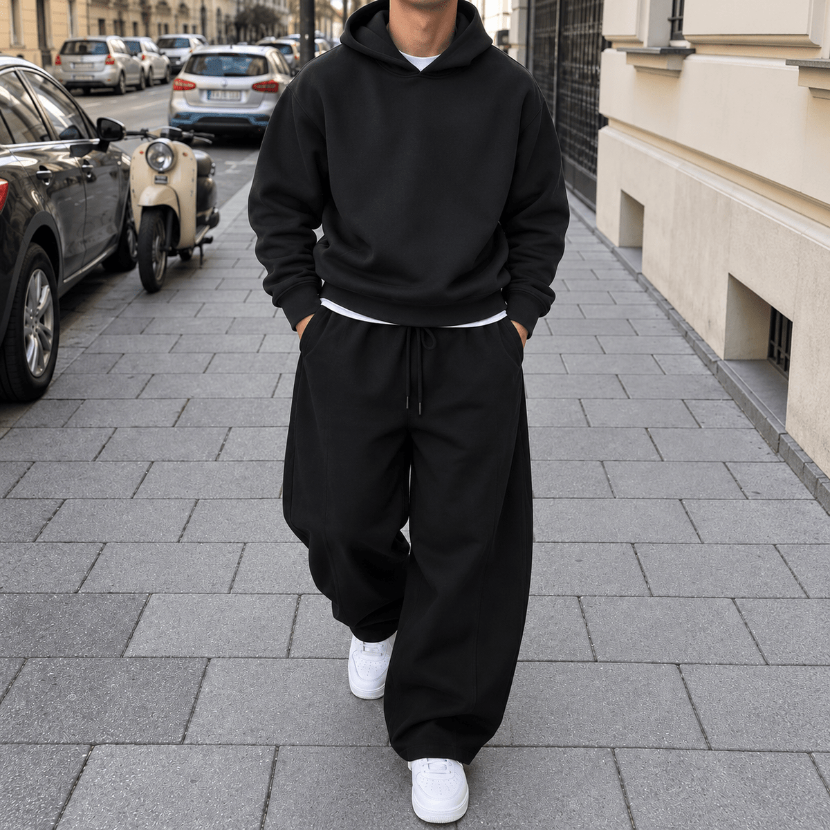 Marcus - Men's Oversized Hooded Tracksuit with Drawstring Joggers - Outfit Sets - Black - Davies & Cooper