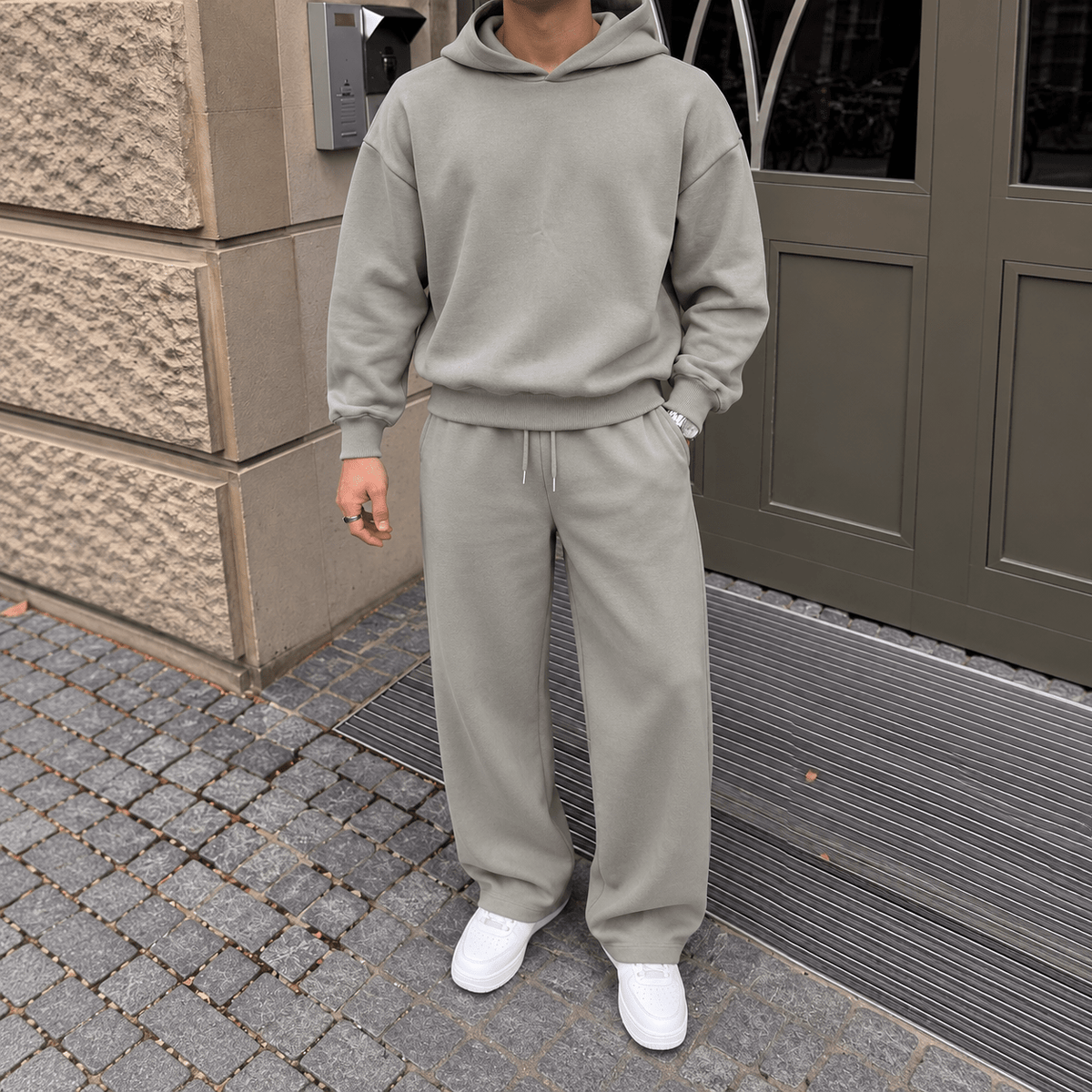 Marcus - Men's Oversized Hooded Tracksuit with Drawstring Joggers - Outfit Sets - Grey - Davies & Cooper