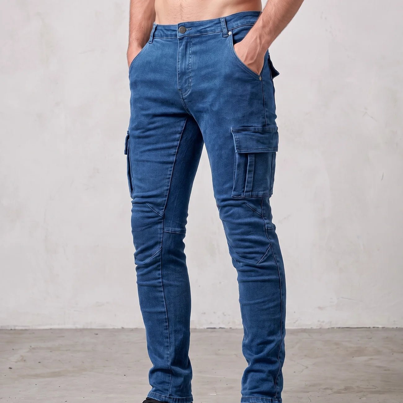 Marcus - Men's Slim Fit Cargo Jeans with Multiple Pockets - Jeans - Blue - Davies & Cooper