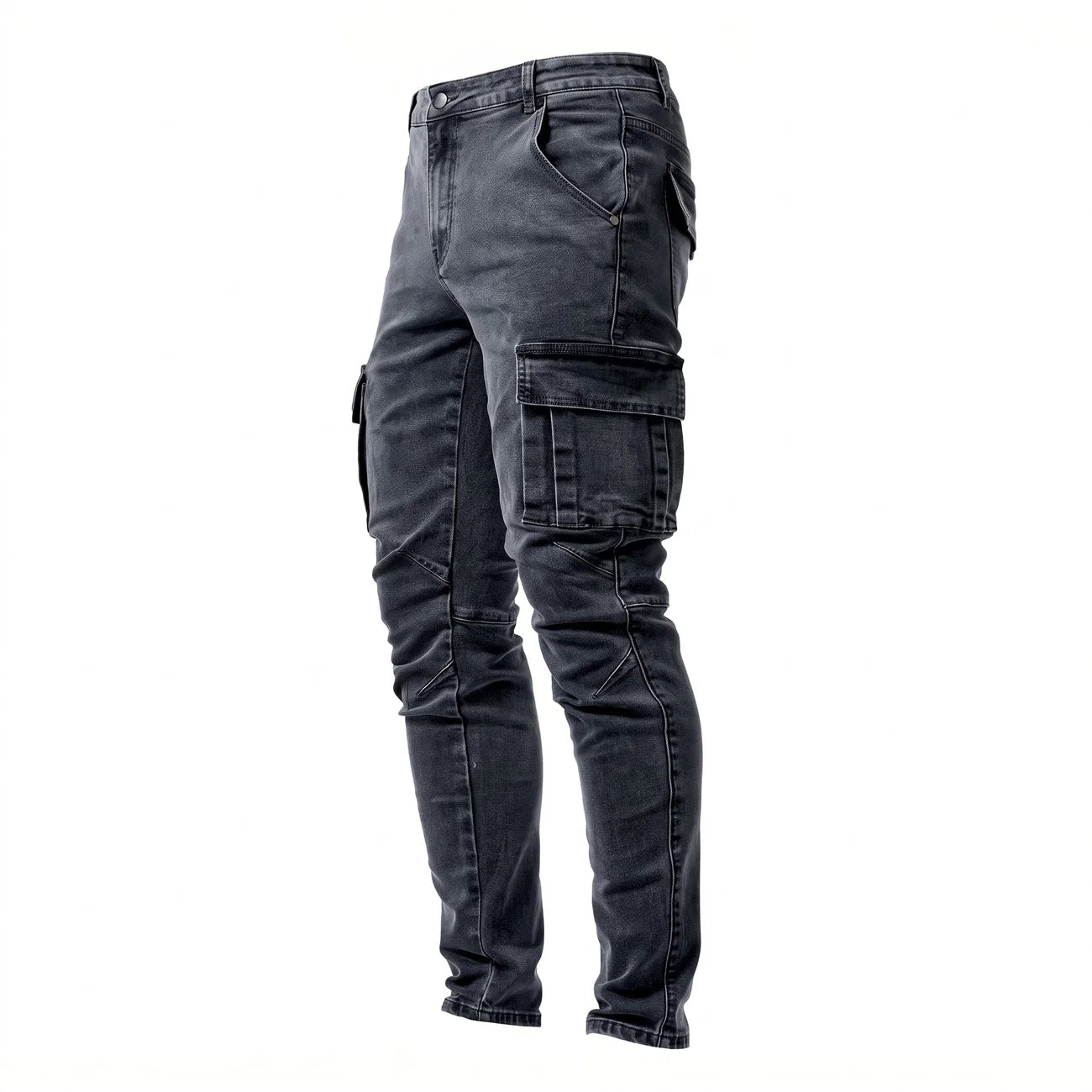 Marcus - Men's Slim Fit Cargo Jeans with Multiple Pockets - Jeans - Grey - Davies & Cooper