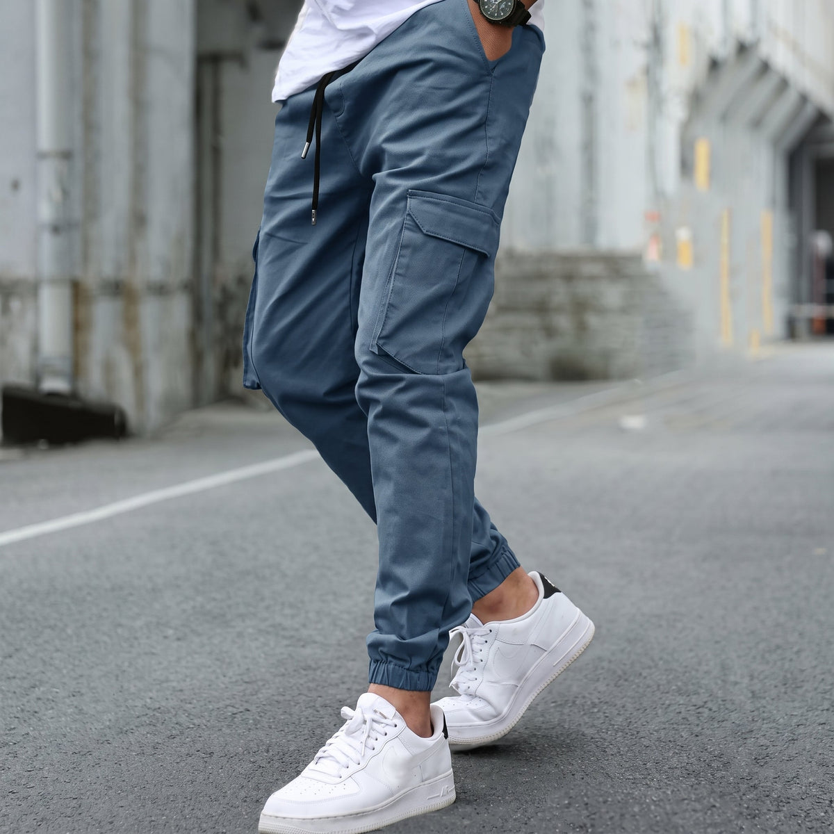 Marcus - Men's Slim Fit Cargo Joggers with Drawstring Waist - Joggers - Blue - Davies & Cooper