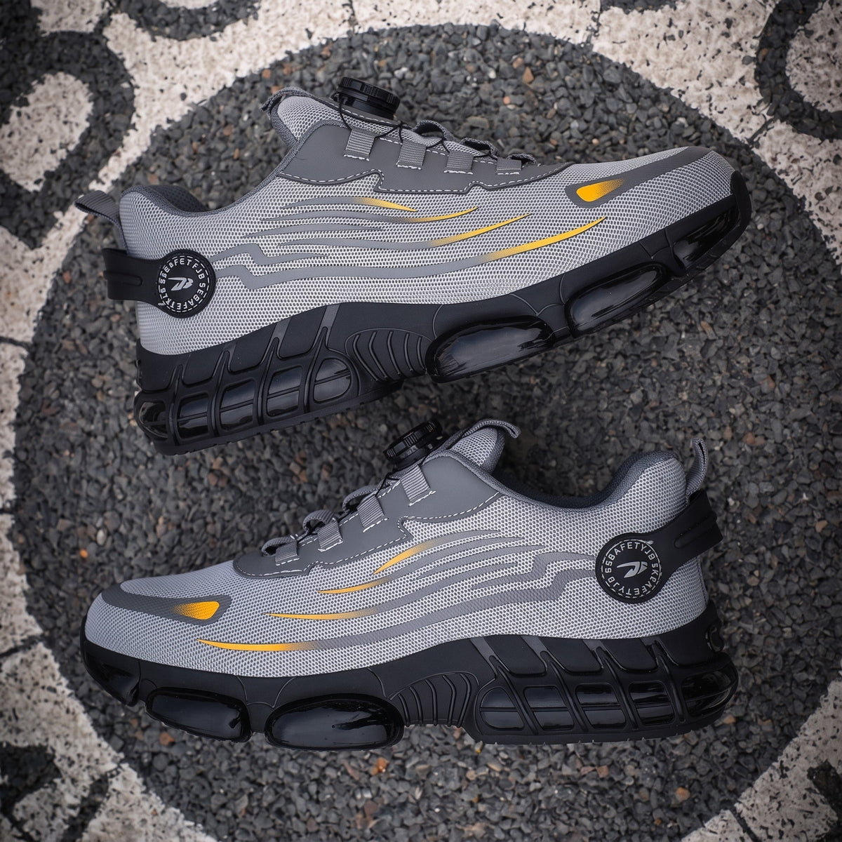 Marcus - Men's Steel Toe Non-Slip Safety Trainers with Quick-Lace Buckle - Sneakers - Light Grey - Davies & Cooper