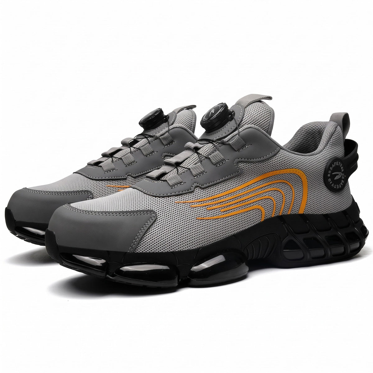 Marcus - Men's Steel Toe Non-Slip Safety Trainers with Quick-Lace Buckle - Sneakers - Yellow - Davies & Cooper