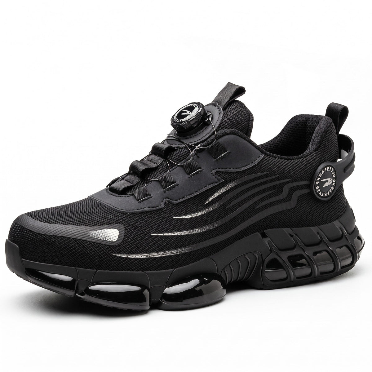 Marcus - Men's Steel Toe Non-Slip Safety Trainers with Quick-Lace Buckle - Sneakers - Black - Davies & Cooper