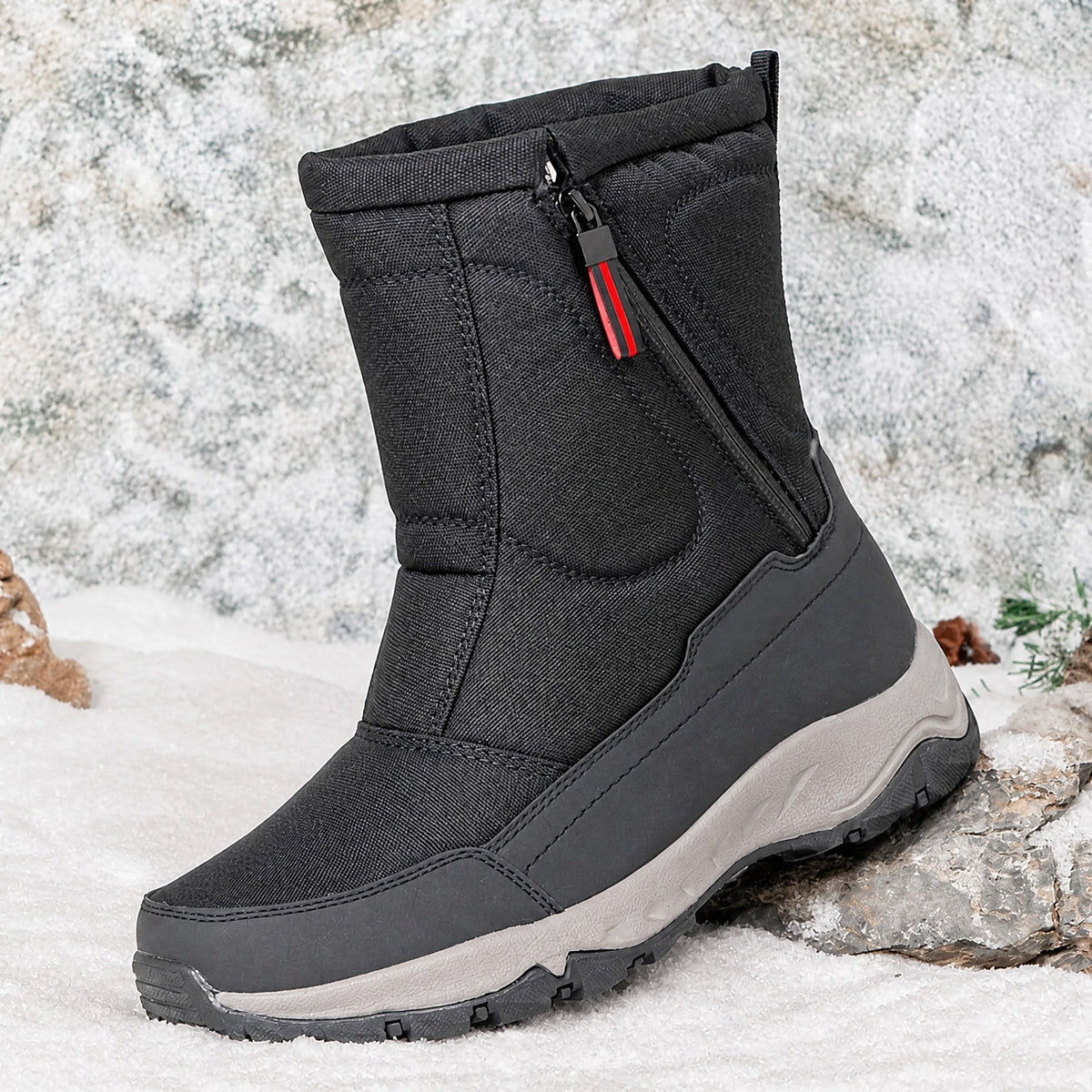 Marcus - Men's Waterproof Non-Slip Snow Boots with Side Zip Closure - Boots - Dark Grey - Davies & Cooper