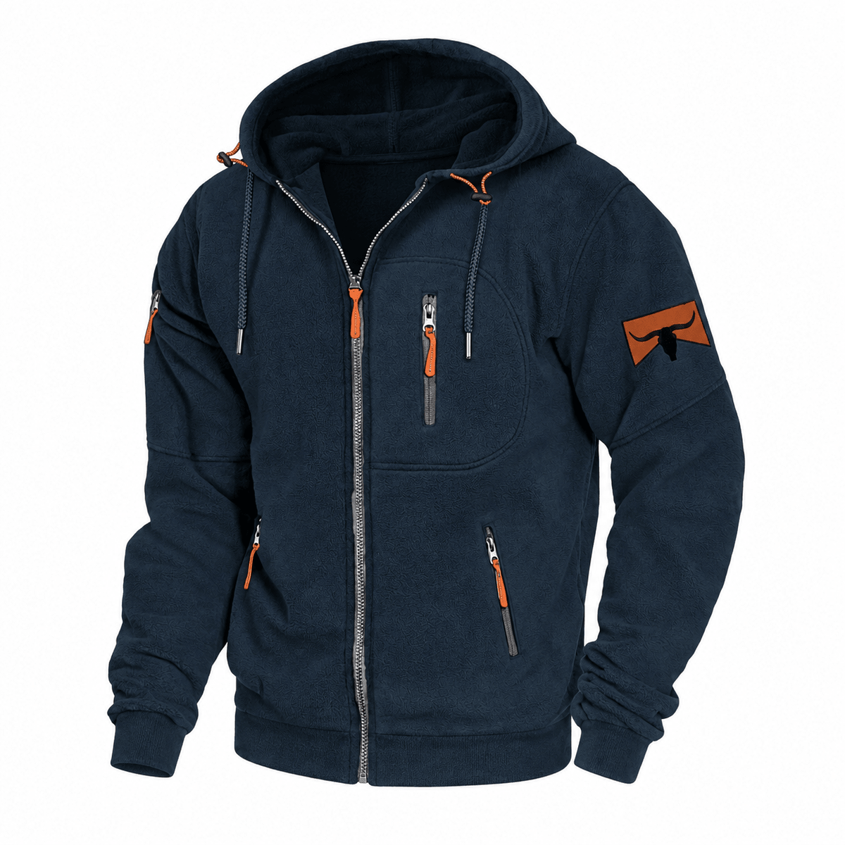Marcus - Men's Zip-Up Hooded Sweatshirt with Multiple Pockets - Hoodies - Navy Blue - Davies & Cooper
