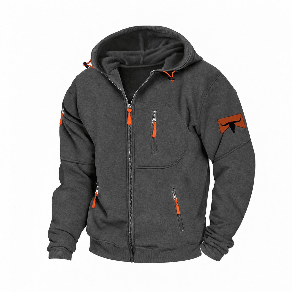 Marcus - Men's Zip-Up Hooded Sweatshirt with Multiple Pockets - Hoodies - Grey - Davies & Cooper