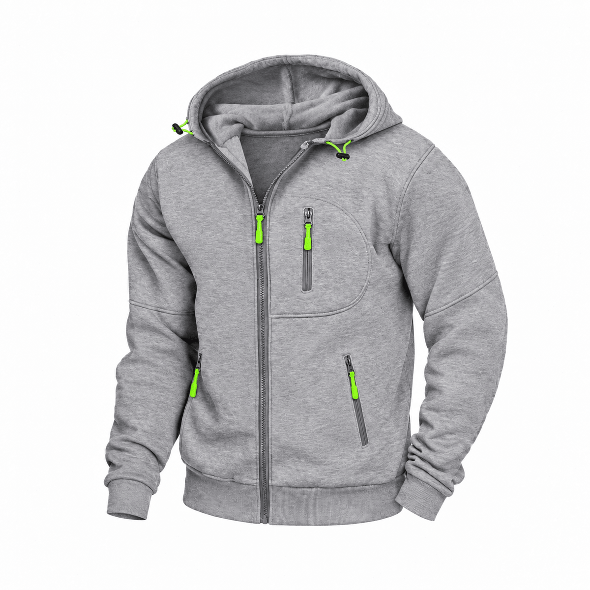Marcus - Men's Zip-Up Hooded Sweatshirt with Multiple Pockets - Hoodies - Light Grey - Davies & Cooper
