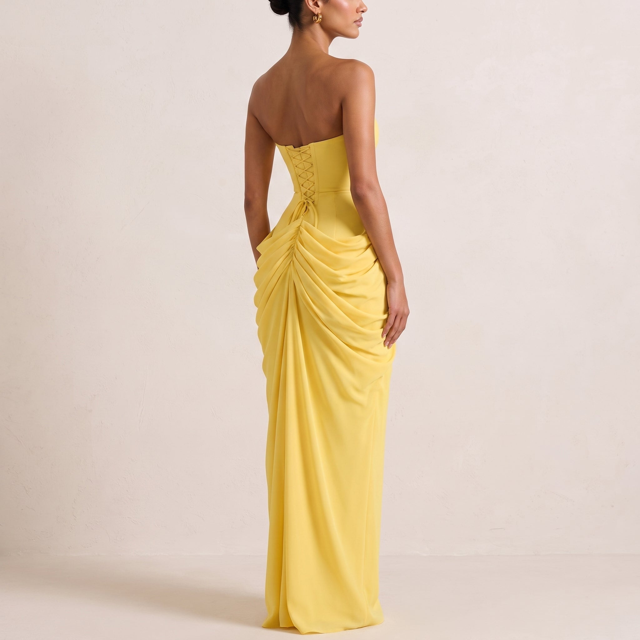 Margot - Women's Strapless Ruched Draped Bridesmaid Maxi Dress - Maxi Dress - Yellow - Davies & Cooper