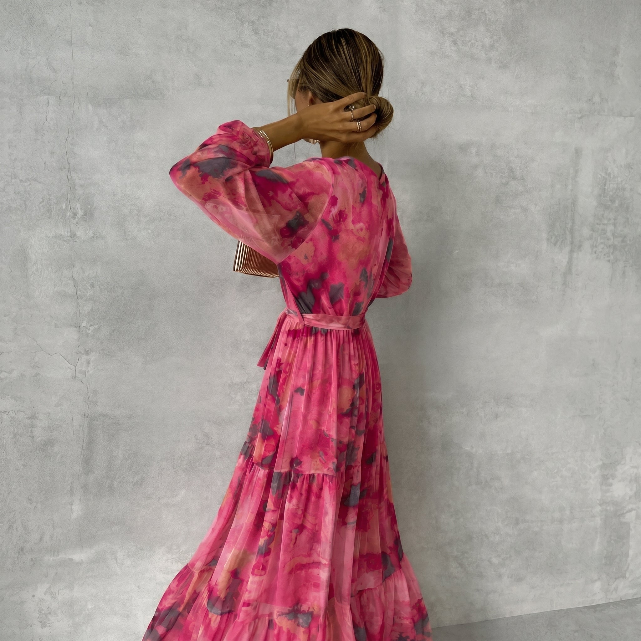Margot - Women's Wedding Guest Long Sleeve Tiered Maxi Dress - Dresses - Rose Red - Davies & Cooper