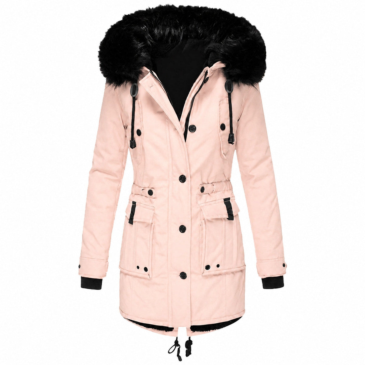 Maria - Women's Hooded Faux Fur Trim Belted Waist Parka Jacket - Coats & Jackets - Pink - Davies & Cooper