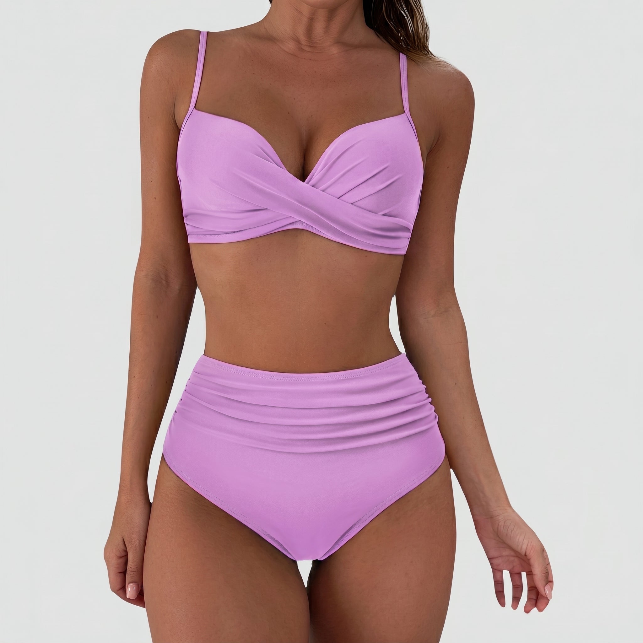 Maya - Women's Summer High-Waisted Ruched Bikini Set - Bikini - Purple - Davies & Cooper