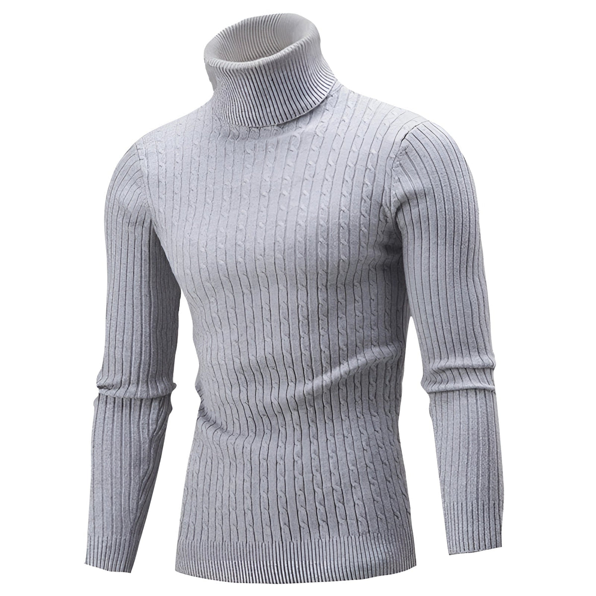 Men's Cable Knit Turtleneck Sweater - Sweaters - Light Grey - Davies & Cooper