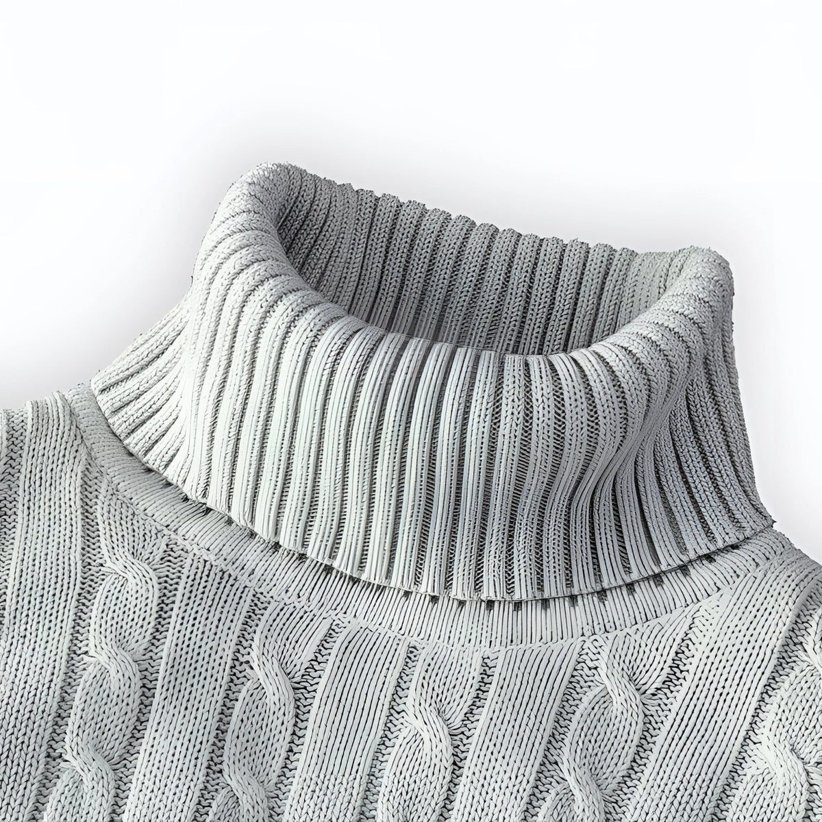 Men's Cable Knit Turtleneck Sweater - Sweaters - Light Grey - Davies & Cooper