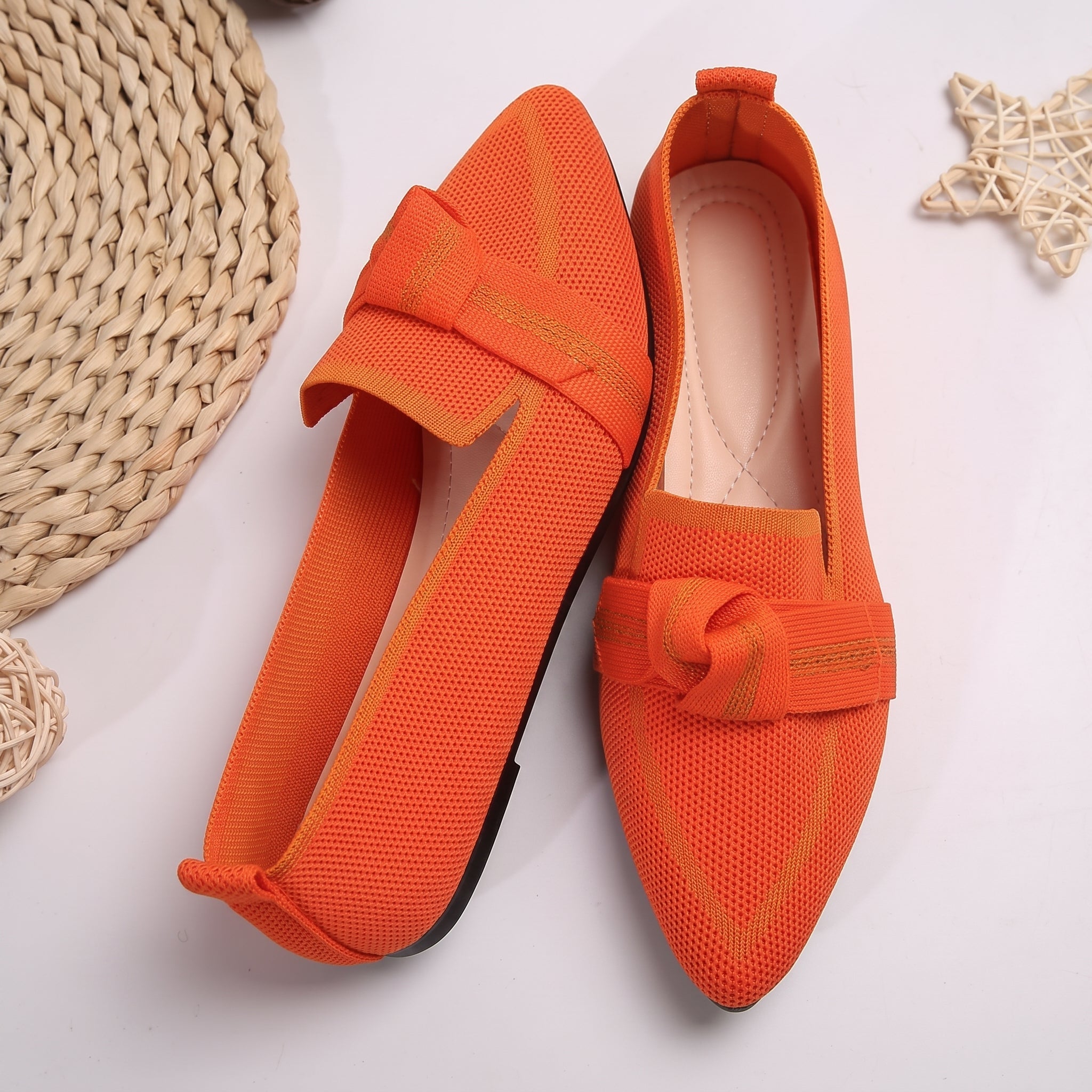 Millie - Women's Pointed Toe Loafers with Bow Detail - Loafer - Orange - Davies & Cooper