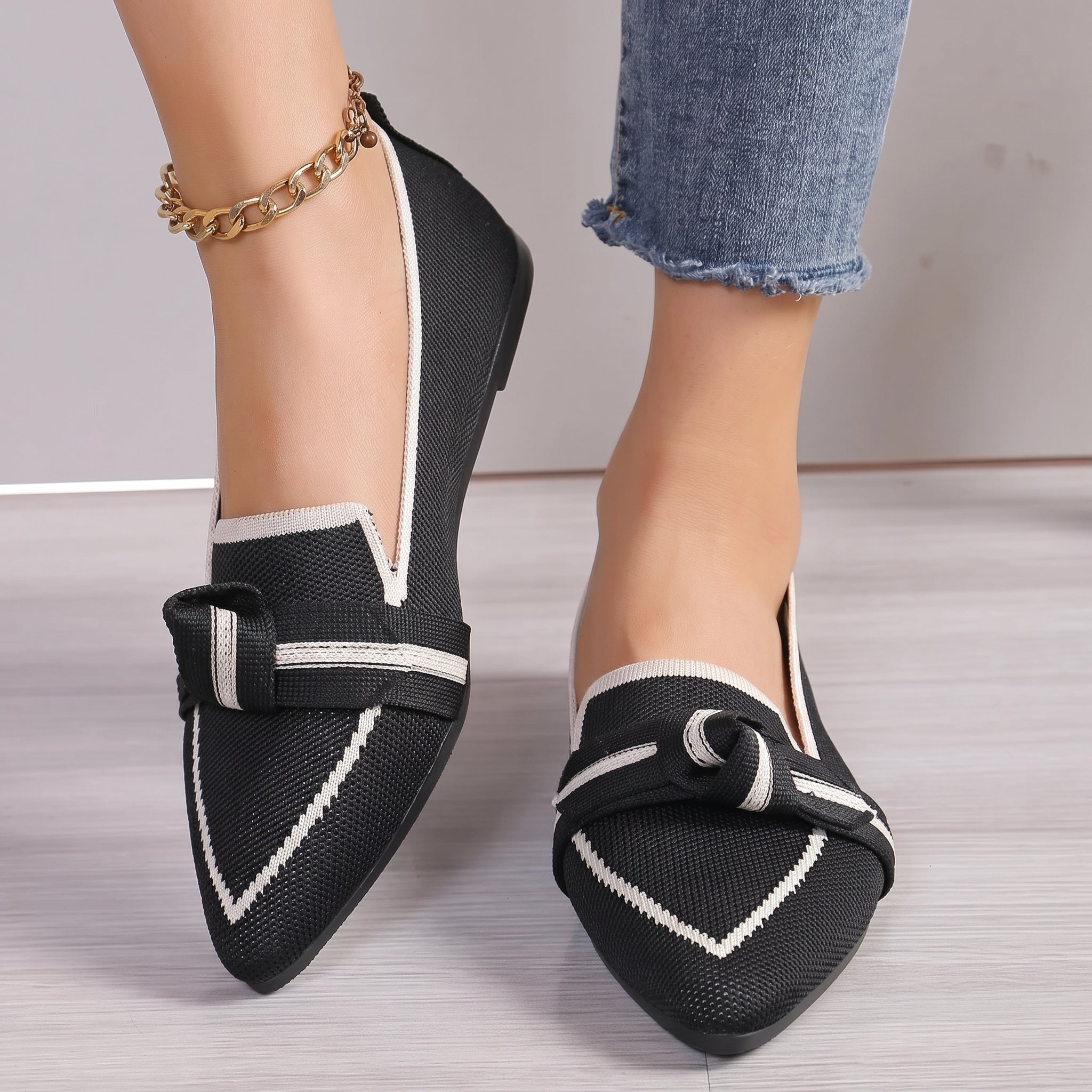 Millie - Women's Pointed Toe Loafers with Bow Detail - Loafer - Black - Davies & Cooper