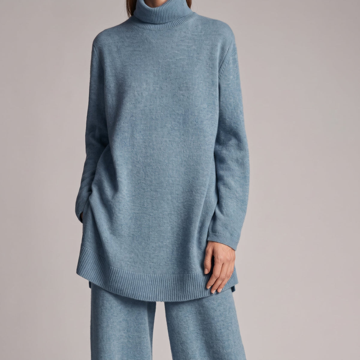 Molly – Women’s Relaxed Fit Turtleneck Knit Set with Wide-Leg Pants - Loungewear Sets - Black - Davies & Cooper