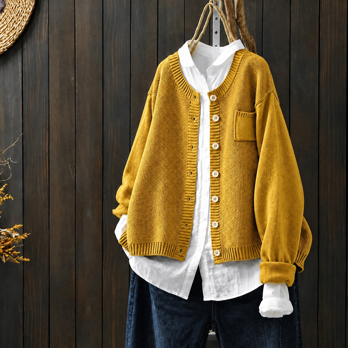 Morgan - Women's Oversized Chunky Knit Cardigan - Cardigans - Yellow - Davies & Cooper