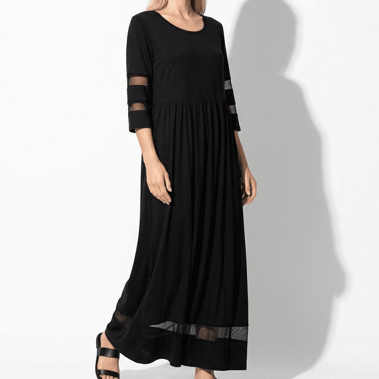 Nadia – Women's Summer Mesh Trim Maxi Dress - Maxi Dress - Black - Davies & Cooper