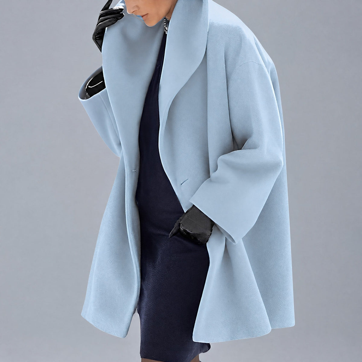 Natalia - Women's Oversized Longline Coat with Shawl Collar - Overcoats - Light Blue - Davies & Cooper