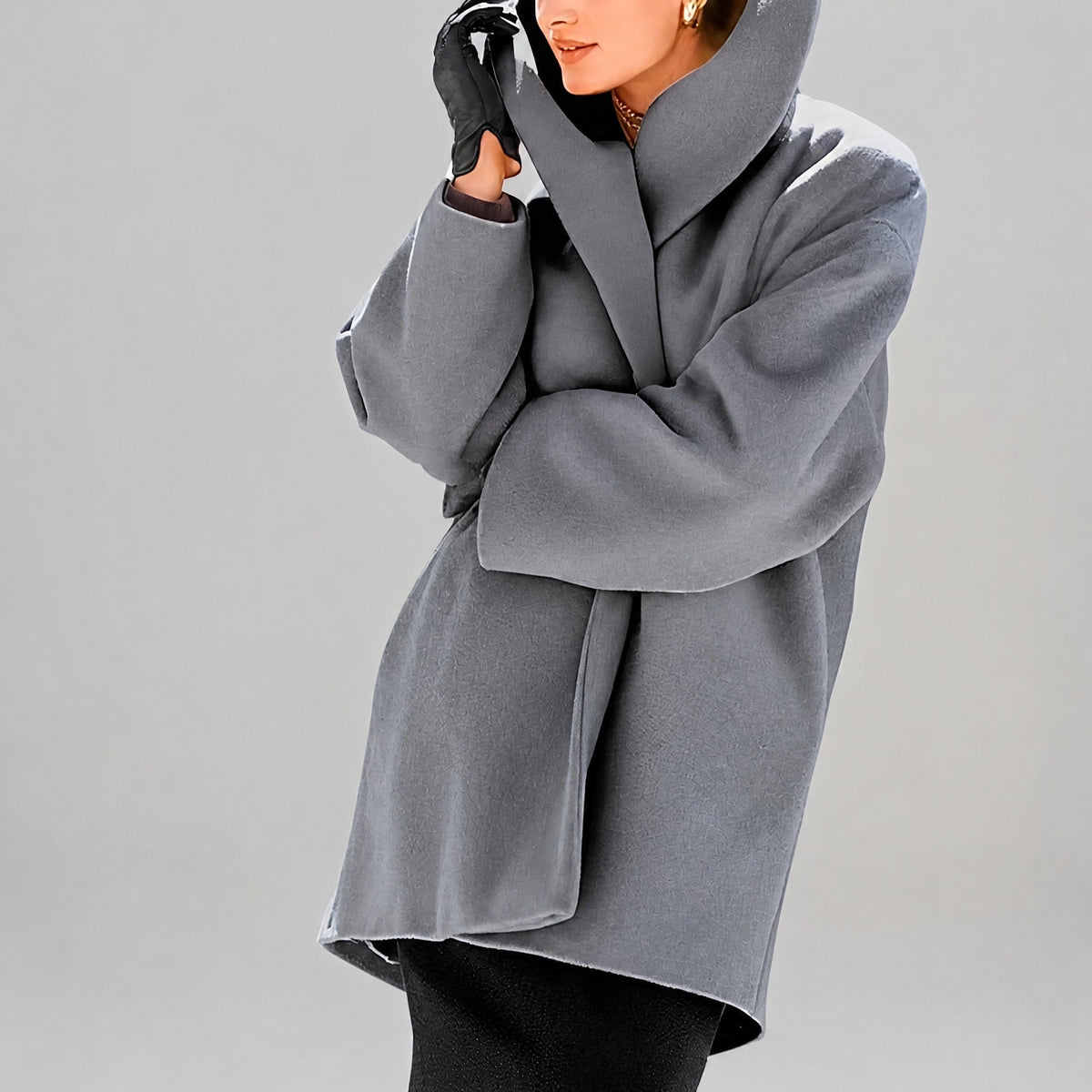 Natalia - Women's Oversized Longline Coat with Shawl Collar - Overcoats - Grey - Davies & Cooper