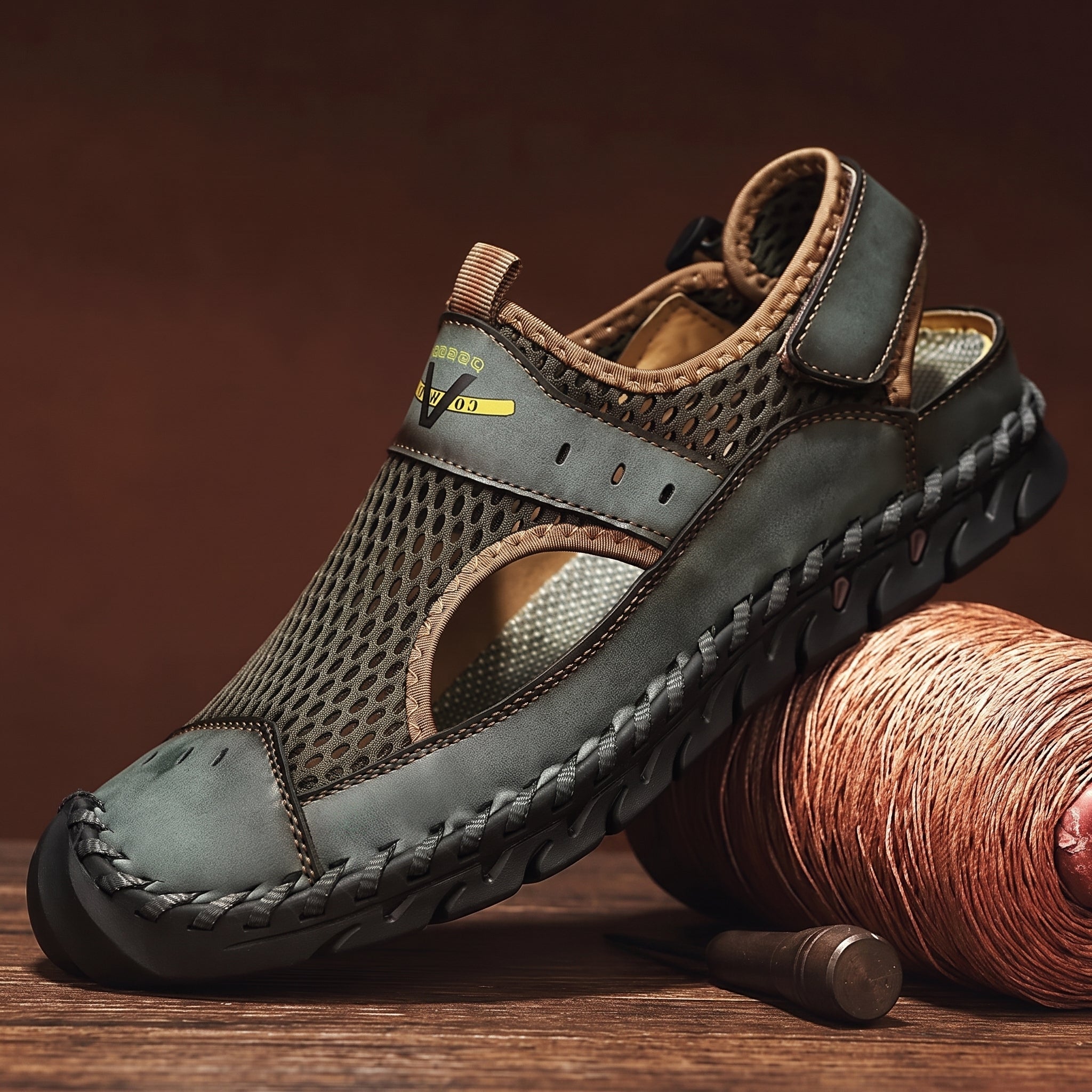 Nathan - Men's Orthopaedic Closed Toe Sandals with Velcro Strap - Sandals - Green - Davies & Cooper