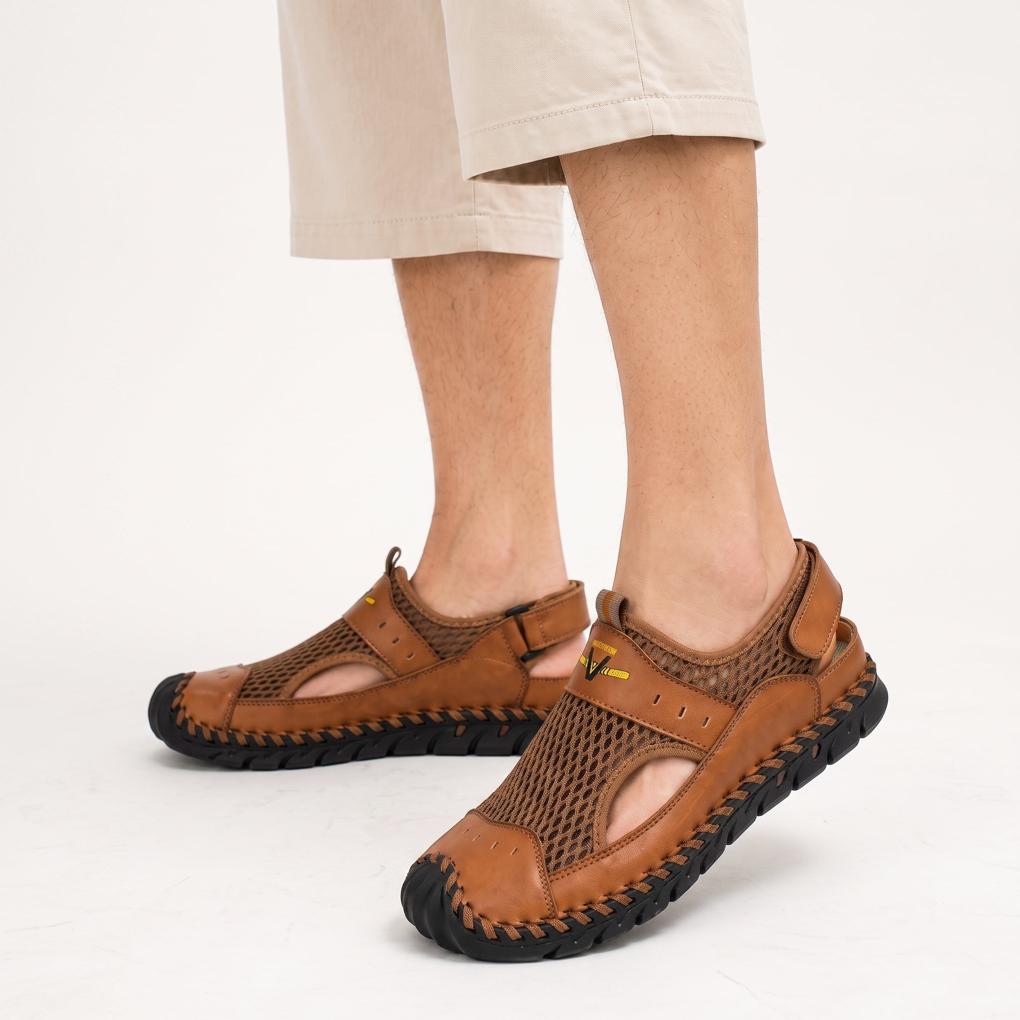 Nathan - Men's Orthopaedic Closed Toe Sandals with Velcro Strap - Sandals - Brown - Davies & Cooper