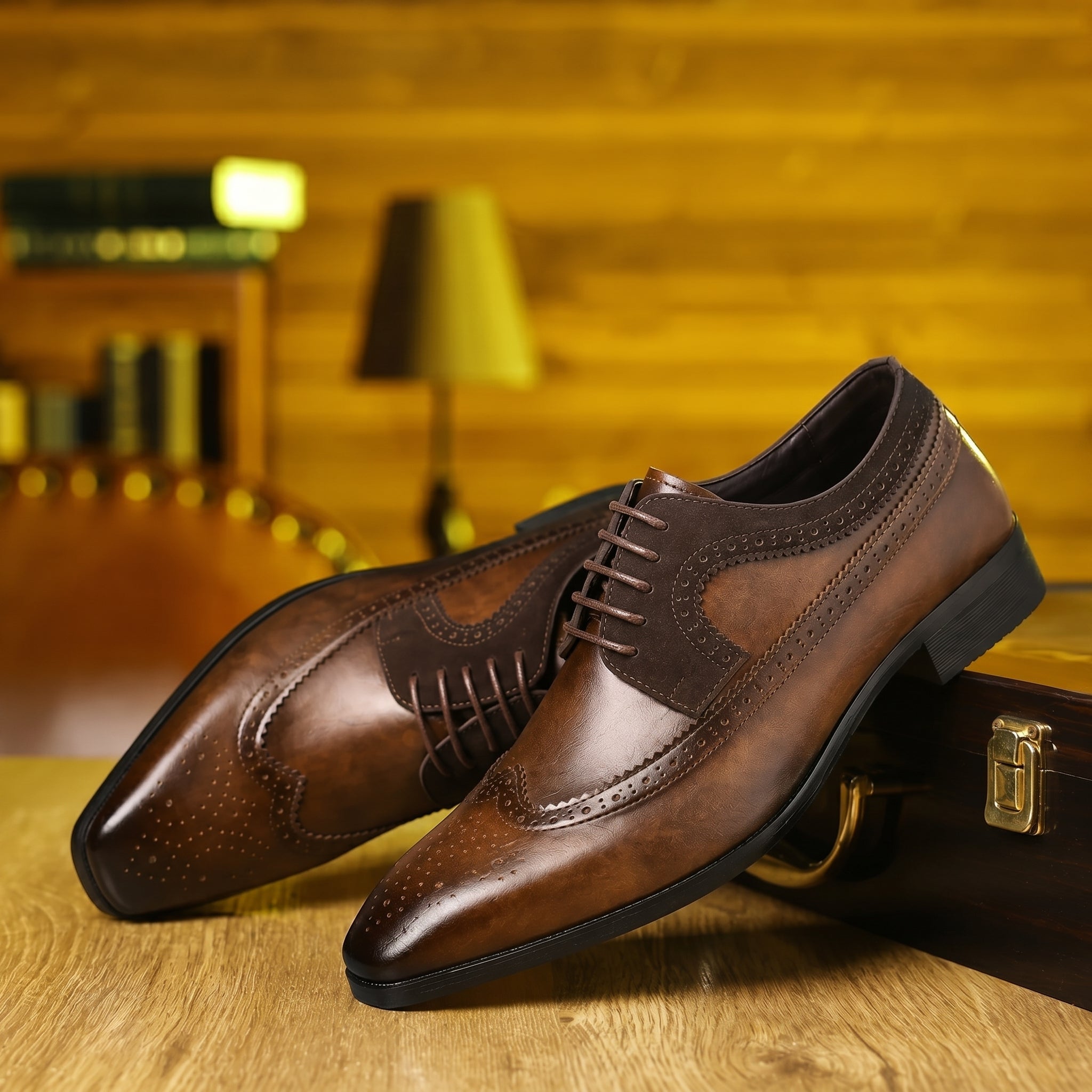 Noah - Men's Lace-Up Wingtip Brogue Wedding Shoes - Men's Dress Shoes - Brown - Davies & Cooper