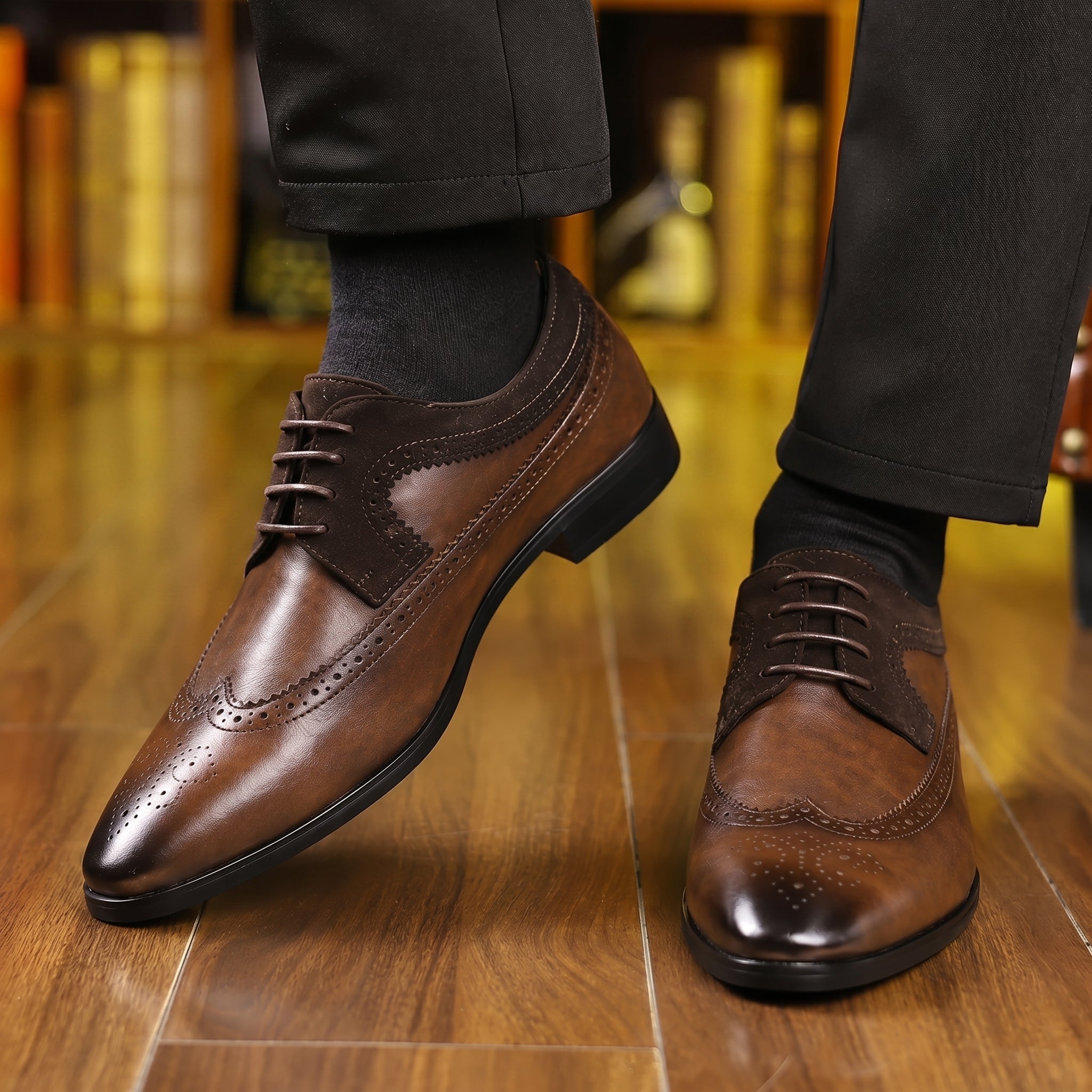 Noah - Men's Lace-Up Wingtip Brogue Wedding Shoes - Men's Dress Shoes - Brown - Davies & Cooper