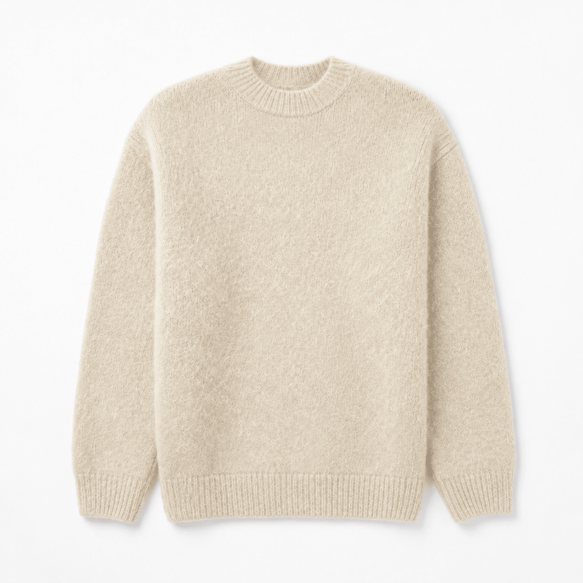 Oliver - Men's Brushed Knit Crew Neck Jumper with Ribbed Trims - Sweaters - Beige - Davies & Cooper