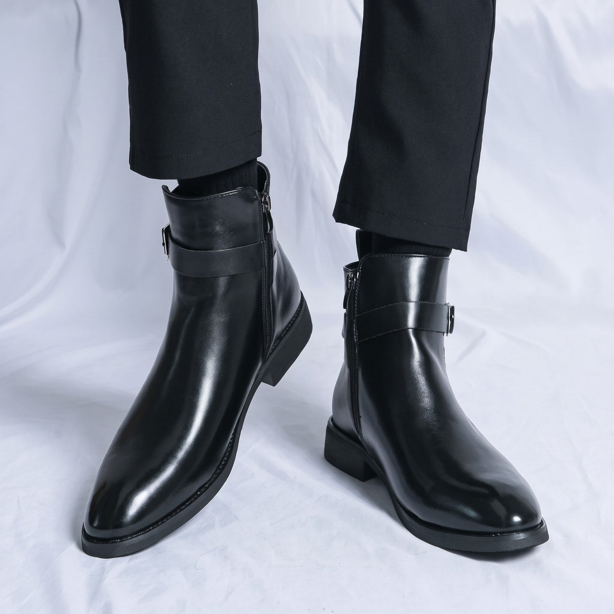 Oliver - Men's Buckle Strap Ankle Boots with Side Zip Closure - Boots - Brown - Davies & Cooper