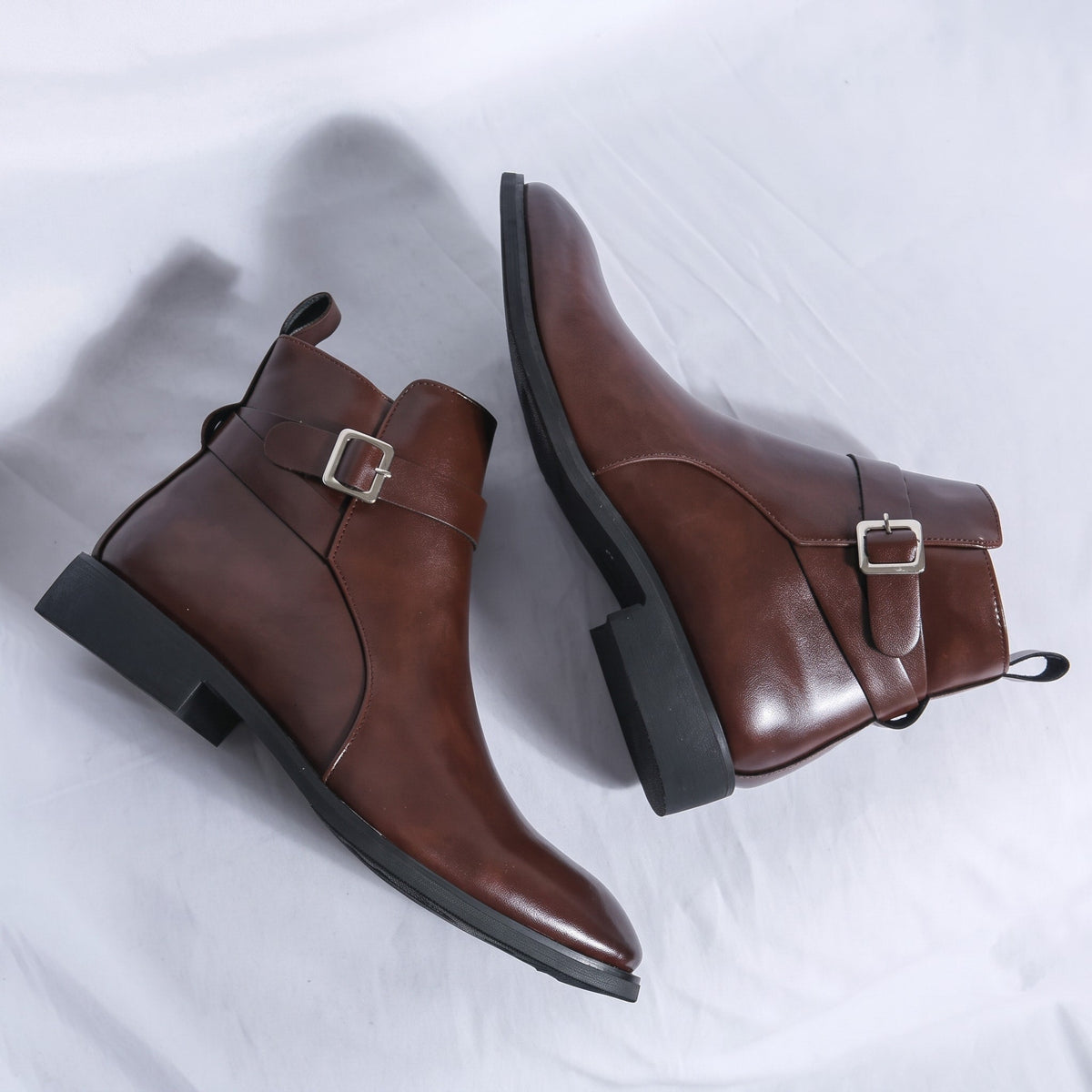 Oliver - Men's Buckle Strap Ankle Boots with Side Zip Closure - Boots - Brown - Davies & Cooper