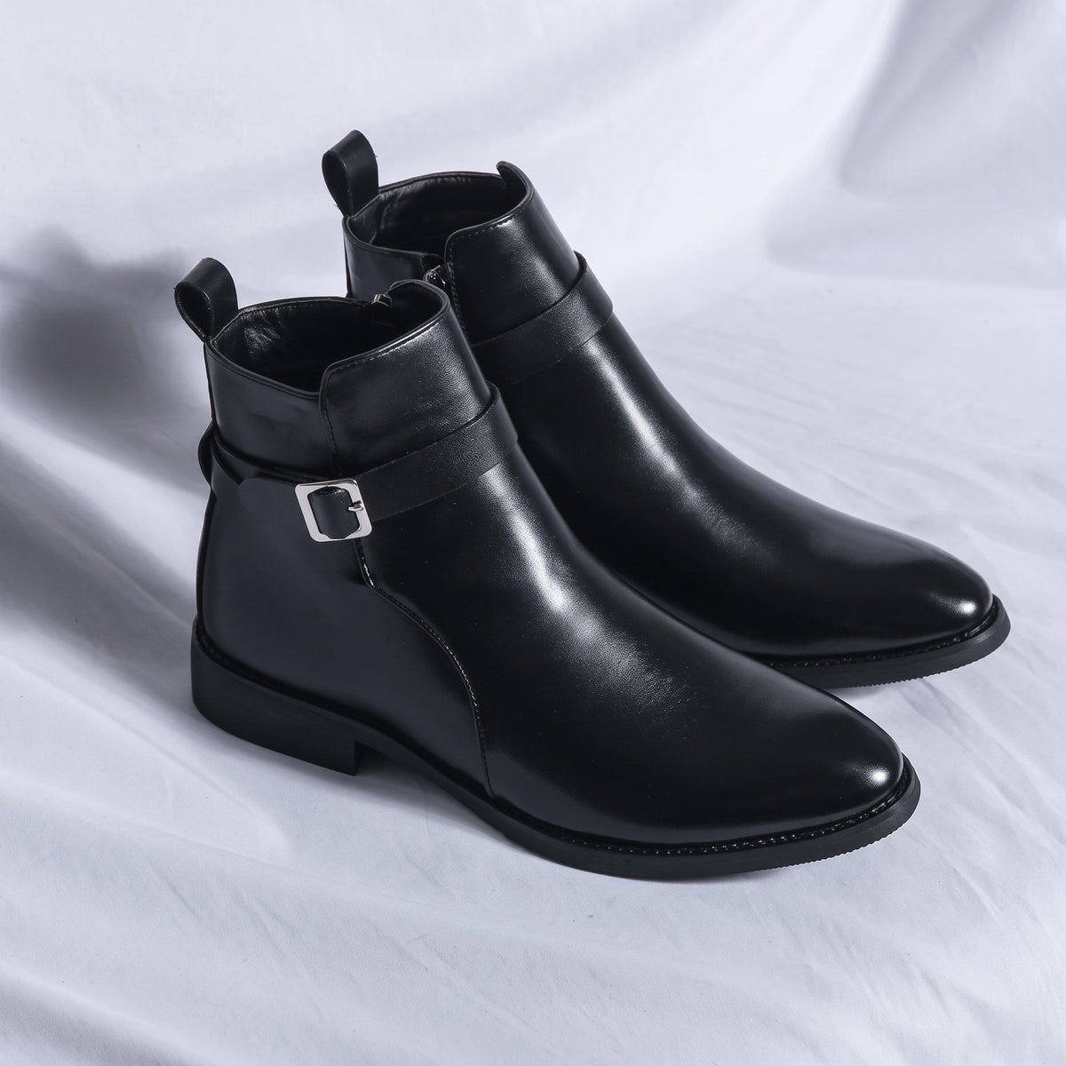 Oliver - Men's Buckle Strap Ankle Boots with Side Zip Closure - Boots - Brown - Davies & Cooper