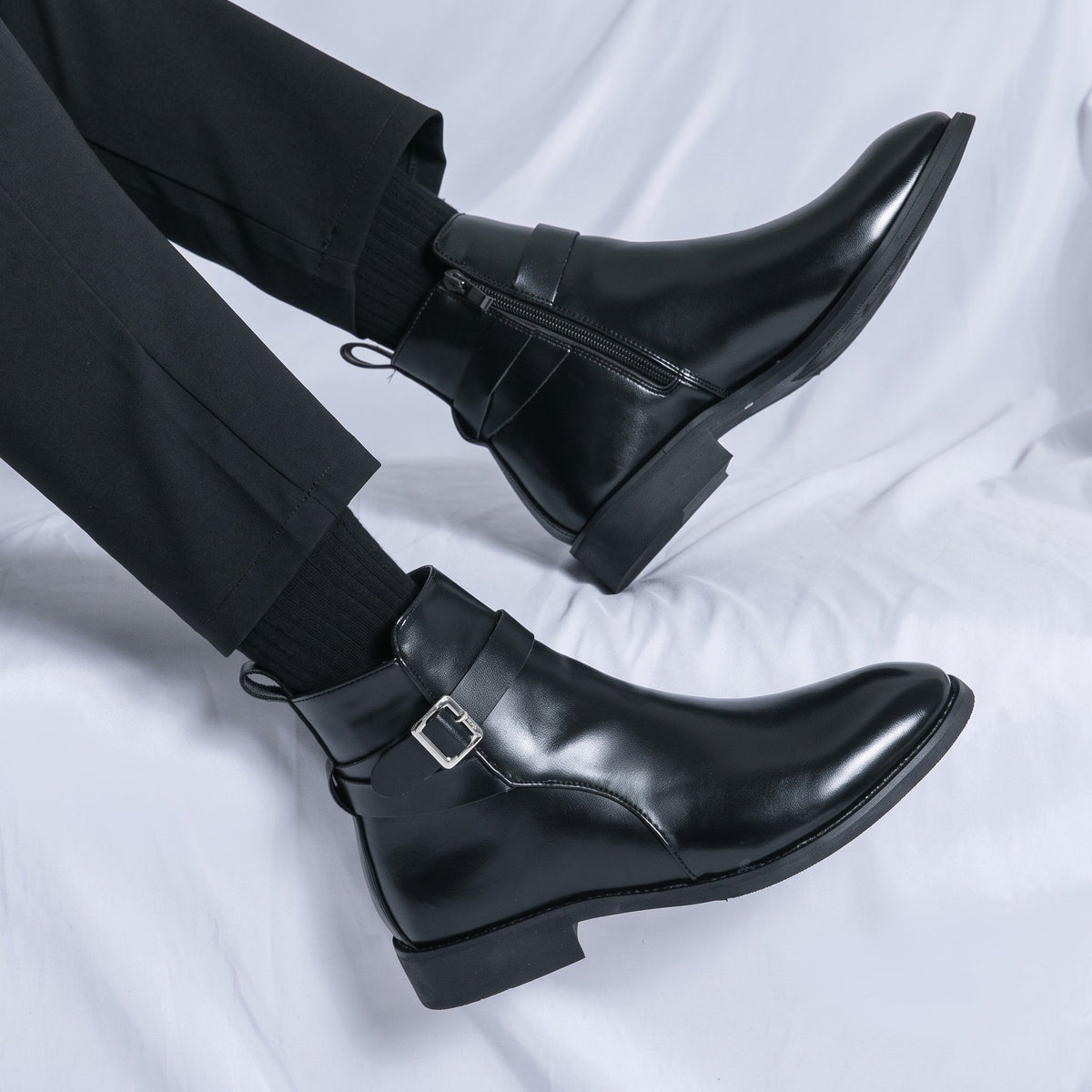 Oliver - Men's Buckle Strap Ankle Boots with Side Zip Closure - Boots - Brown - Davies & Cooper