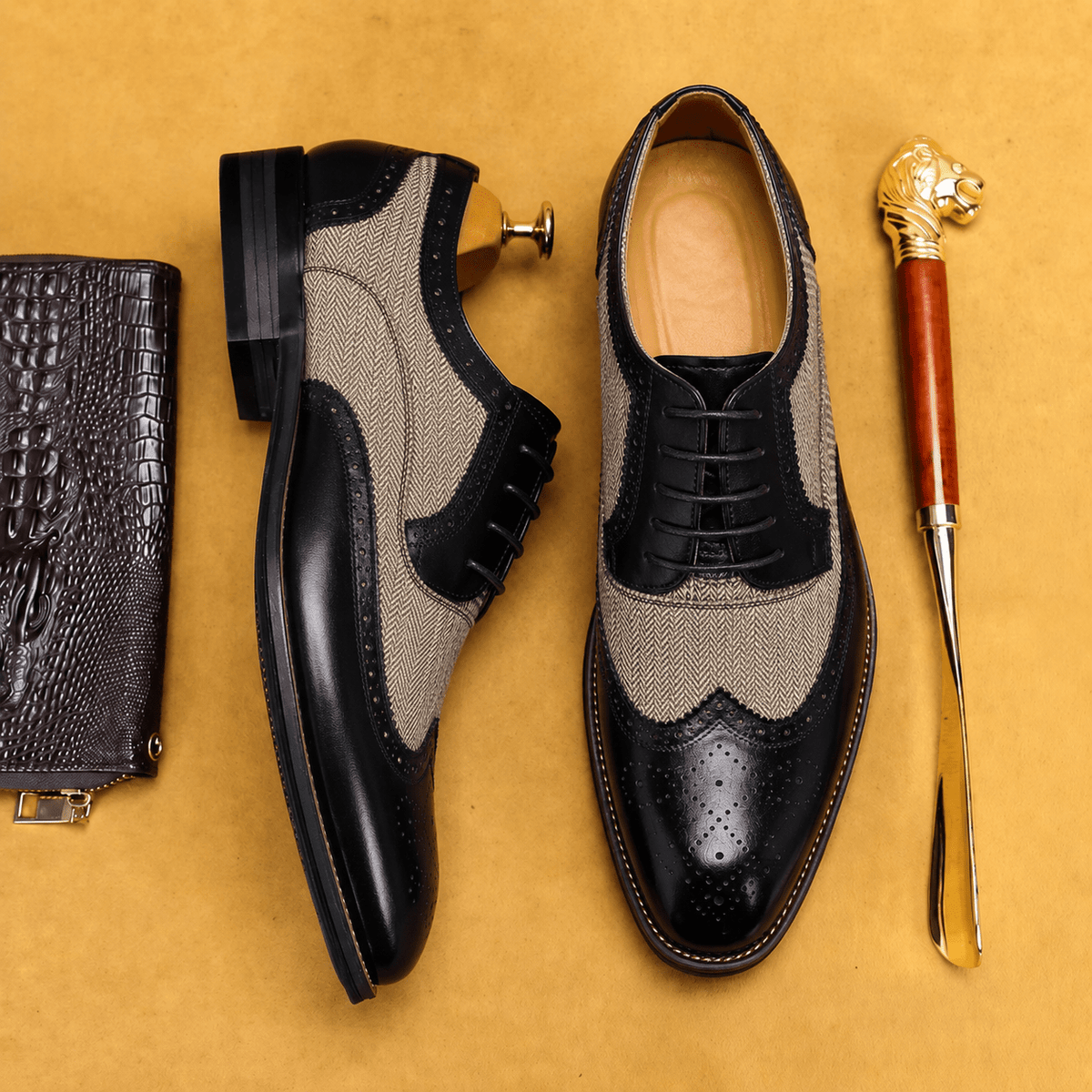 Oliver - Men's Formal Wingtip Brogue Wedding Derby Shoes - Shoes - Black - Davies & Cooper