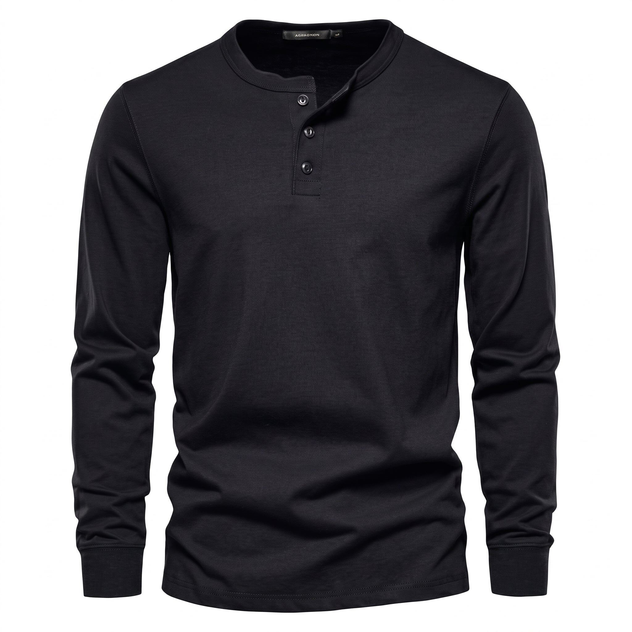Oliver - Men's Henley Long Sleeve T-Shirt with Button Placket - Henley Shirts - Black - Davies & Cooper