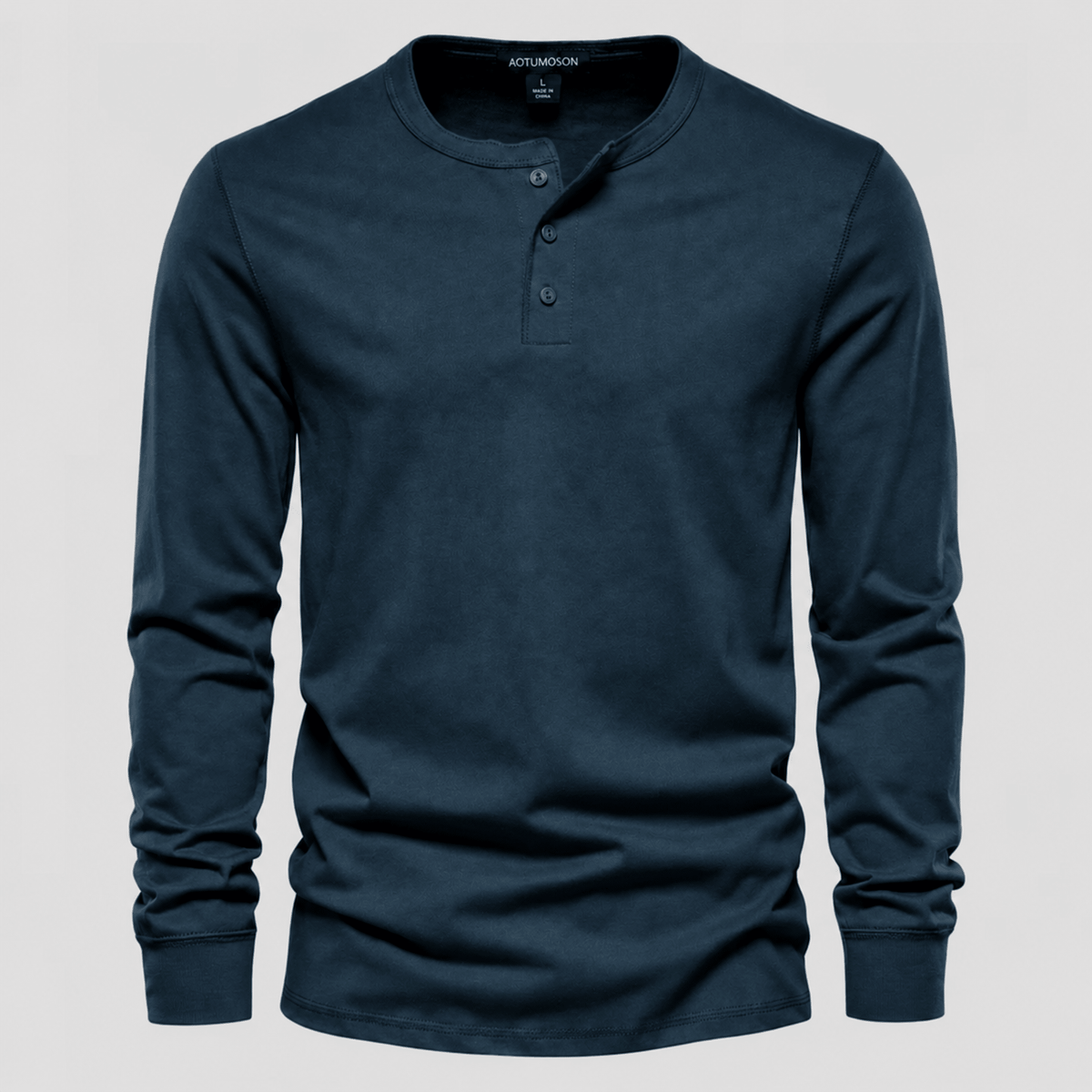 Oliver - Men's Henley Long Sleeve T-Shirt with Button Placket - Henley Shirts - Navy Blue - Davies & Cooper