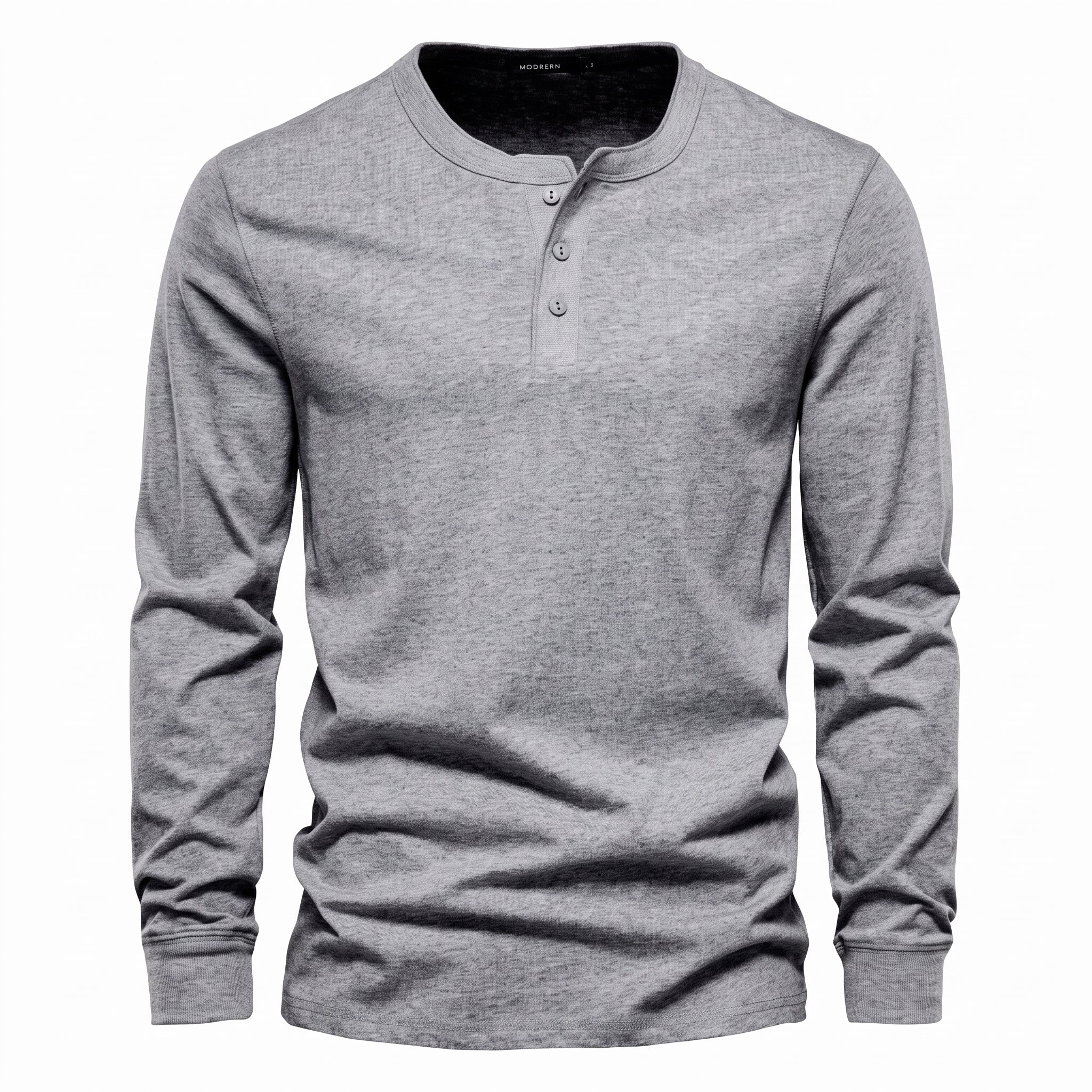 Oliver - Men's Henley Long Sleeve T-Shirt with Button Placket - Henley Shirts - Light Grey - Davies & Cooper