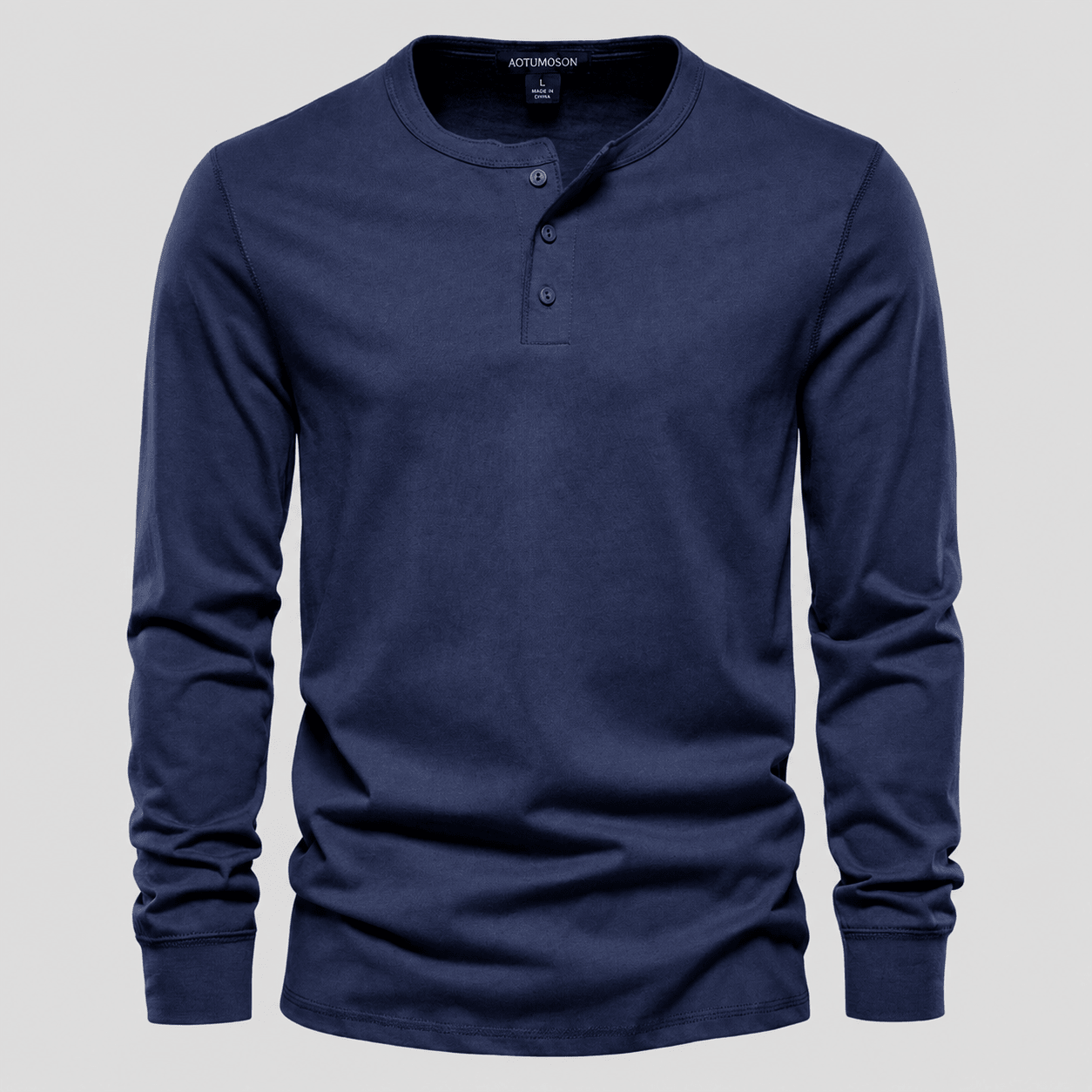 Oliver - Men's Henley Long Sleeve T-Shirt with Button Placket - Henley Shirts - Navy Blue - Davies & Cooper