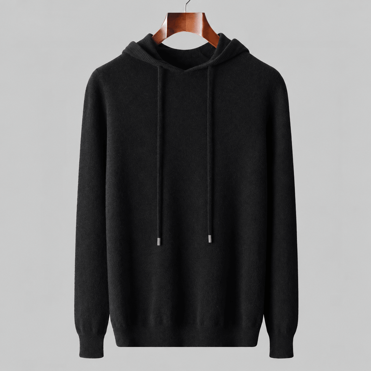 Oliver - Men's Hooded Knit Jumper with Drawstring Hood - Hoodies - Black - Davies & Cooper