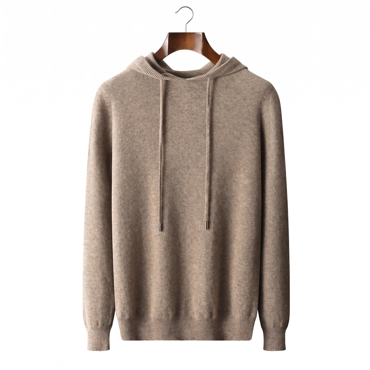 Oliver - Men's Hooded Knit Jumper with Drawstring Hood - Hoodies - Camel - Davies & Cooper