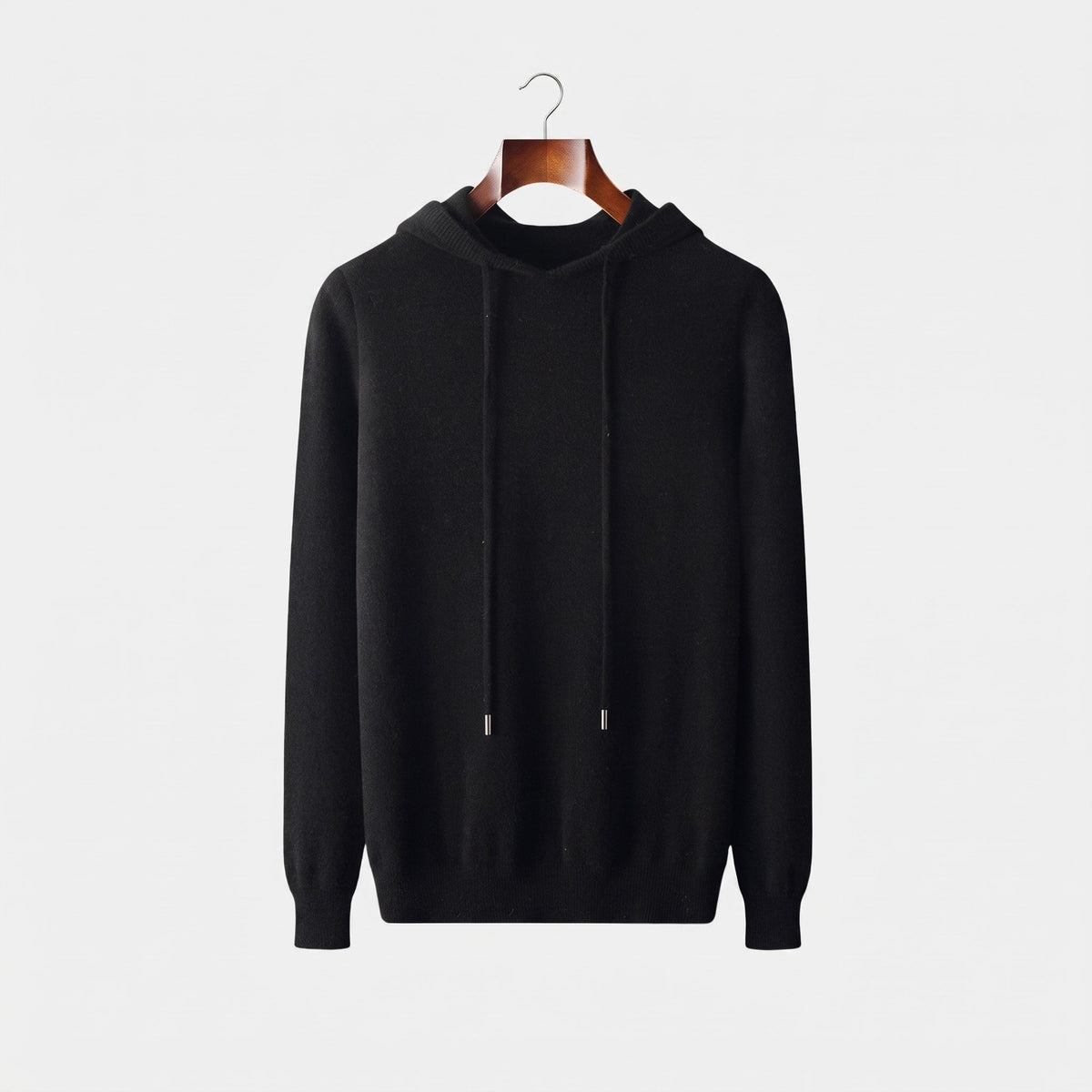 Oliver - Men's Hooded Knit Jumper with Drawstring Hood - Hoodies - Black - Davies & Cooper
