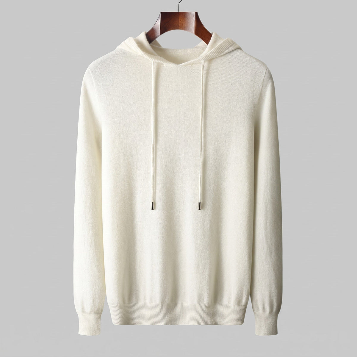 Oliver - Men's Hooded Knit Jumper with Drawstring Hood - Hoodies - Ivory - Davies & Cooper