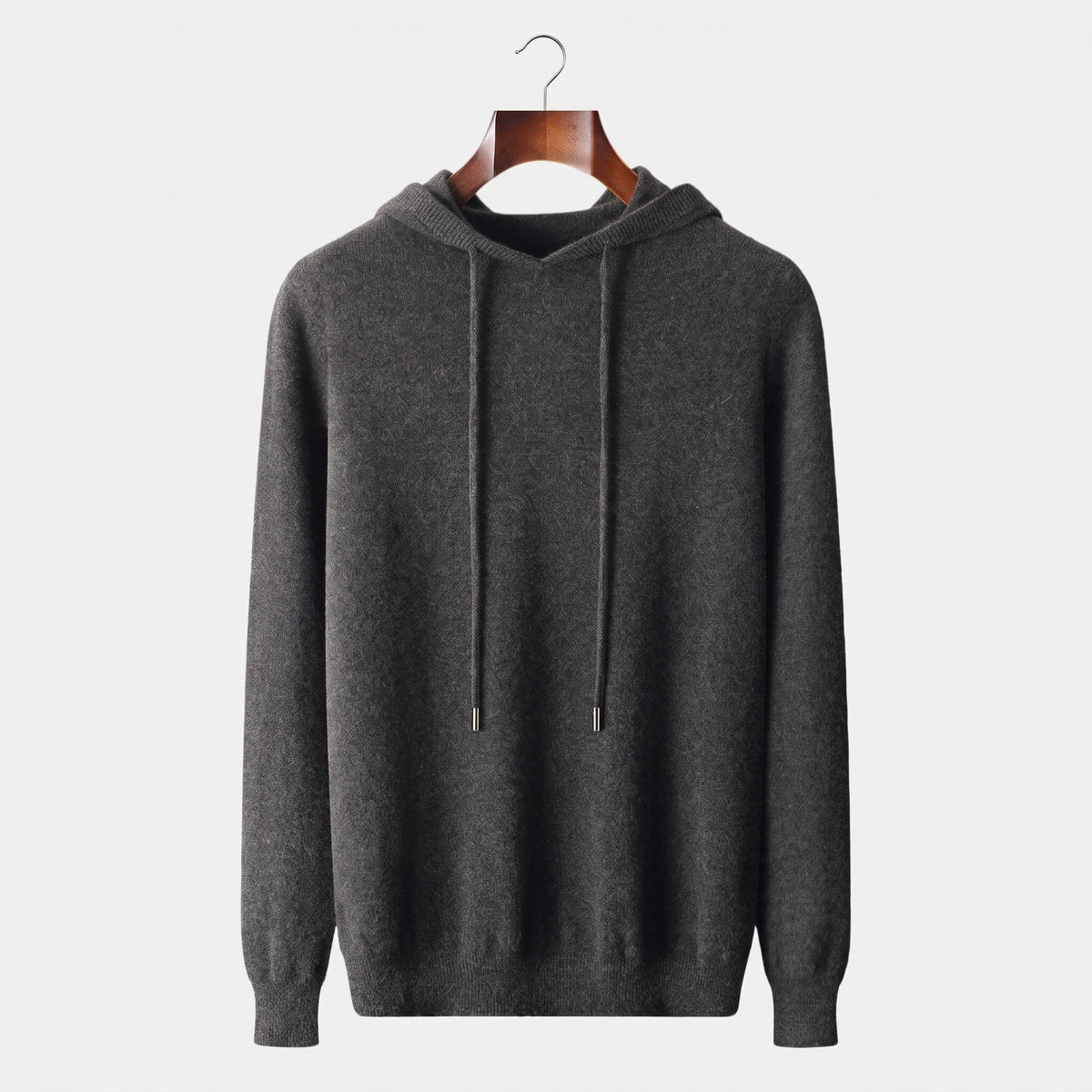 Oliver - Men's Hooded Knit Jumper with Drawstring Hood - Hoodies - Dark Grey - Davies & Cooper