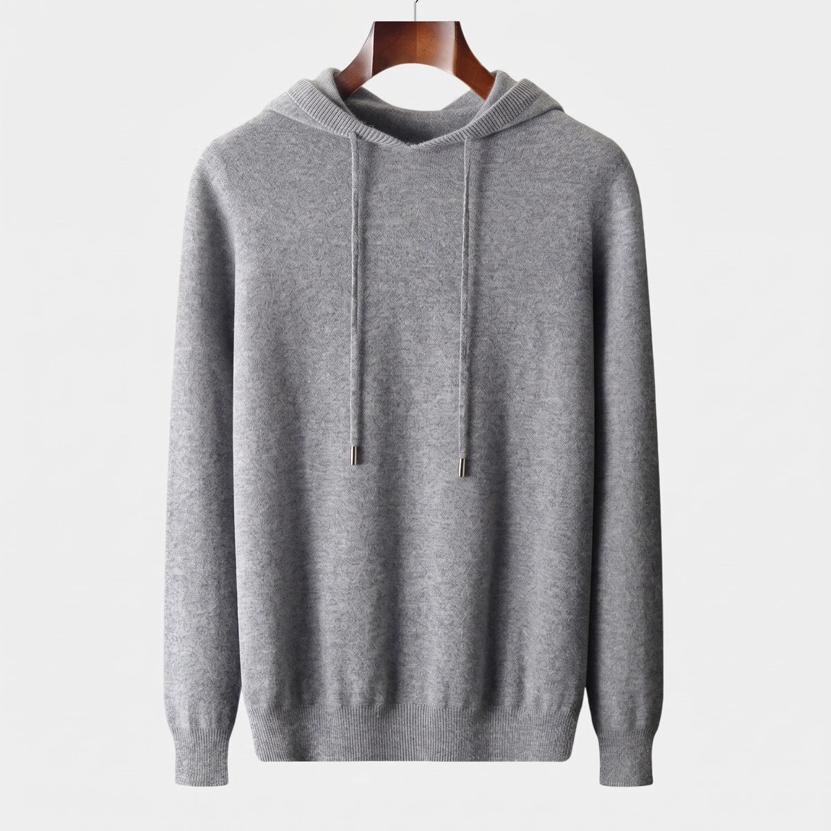 Oliver - Men's Hooded Knit Jumper with Drawstring Hood - Hoodies - Light Grey - Davies & Cooper