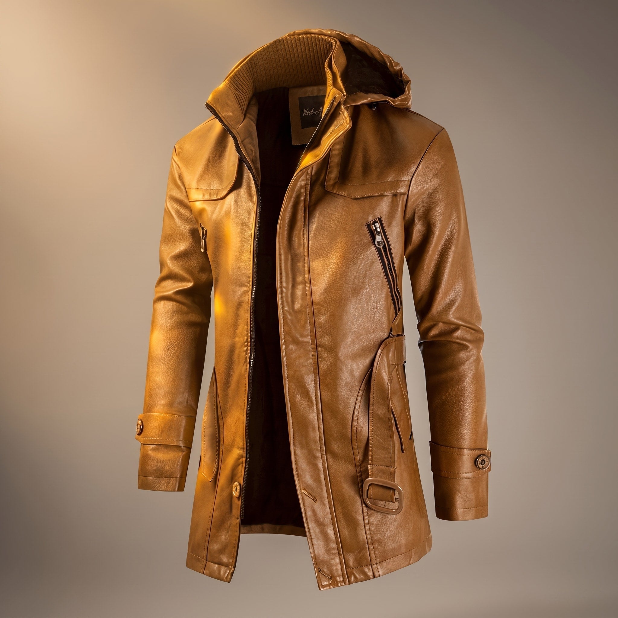 Oliver - Men's Hooded Longline Jacket with Zip Pockets - Coats & Jackets - Brown - Davies & Cooper