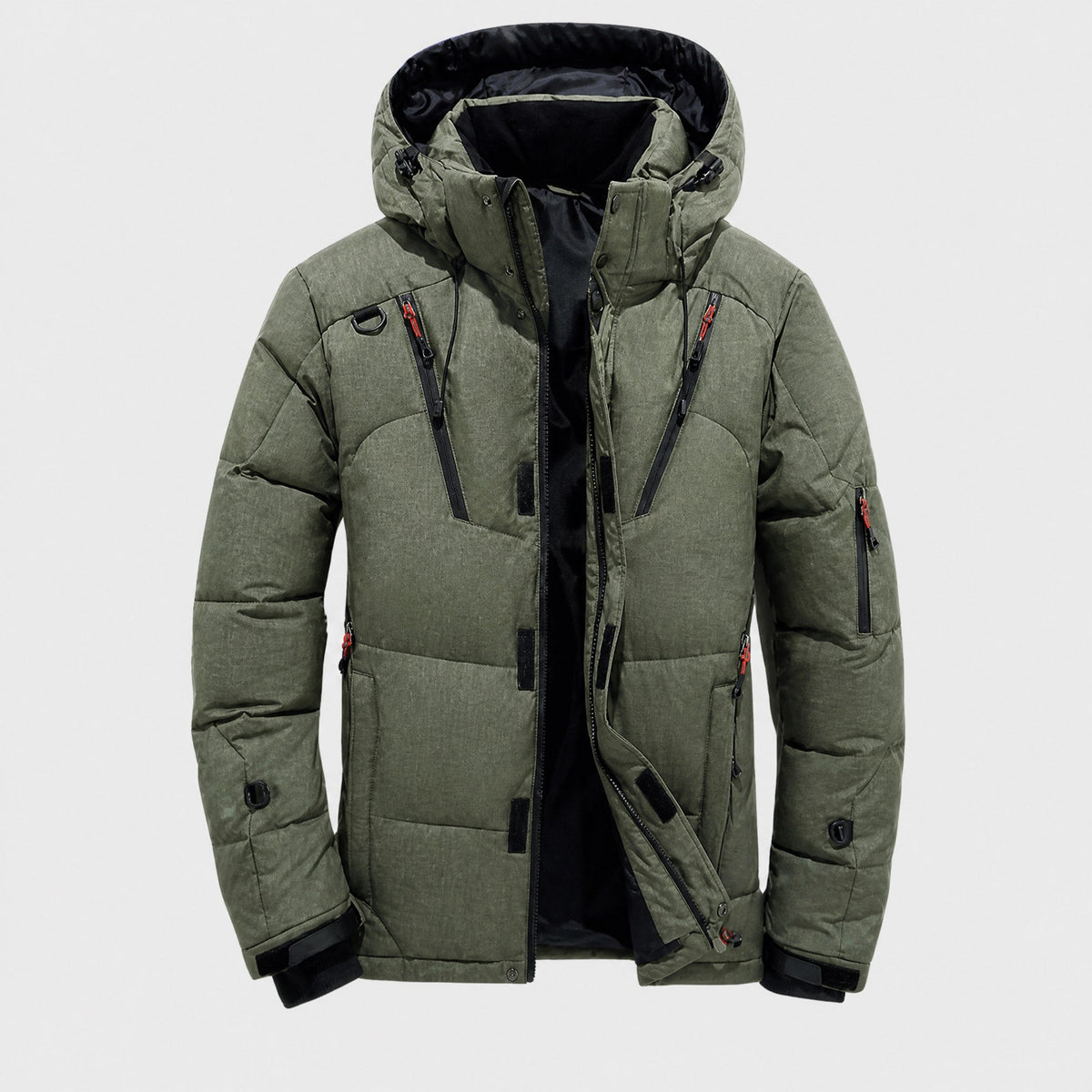Oliver - Men's Hooded Padded Parka Jacket with Zip Pockets - Coats & Jackets - Green - Davies & Cooper