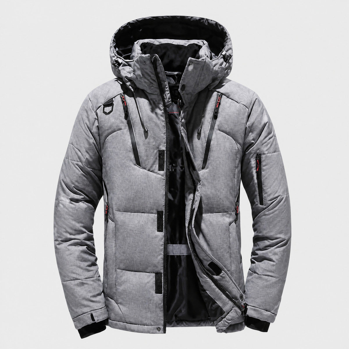 Oliver - Men's Hooded Padded Parka Jacket with Zip Pockets - Coats & Jackets - Grey - Davies & Cooper