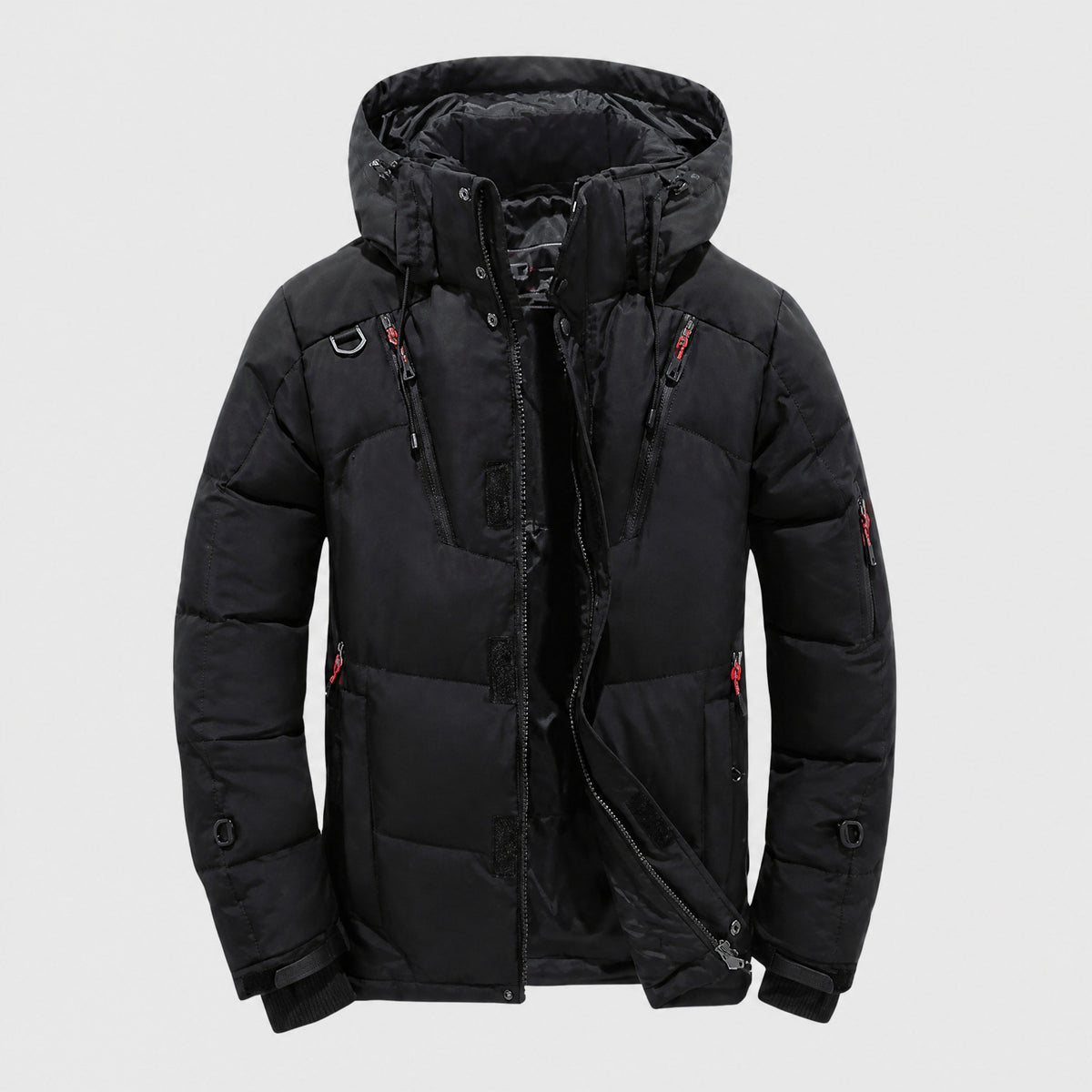 Oliver - Men's Hooded Padded Parka Jacket with Zip Pockets - Coats & Jackets - Black - Davies & Cooper